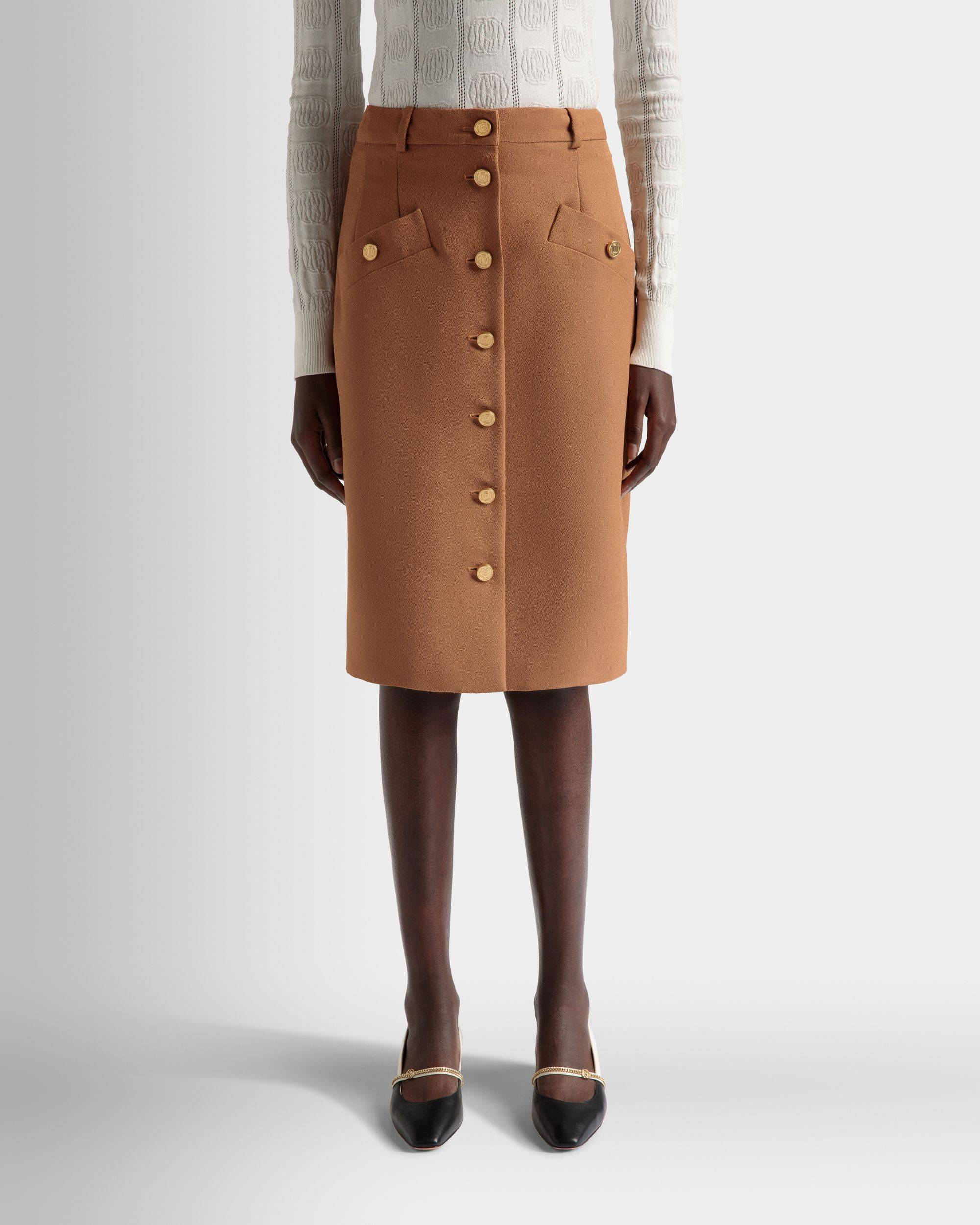 Brown Midi Skirt in a Wool Blend - Women's - Bally - 03