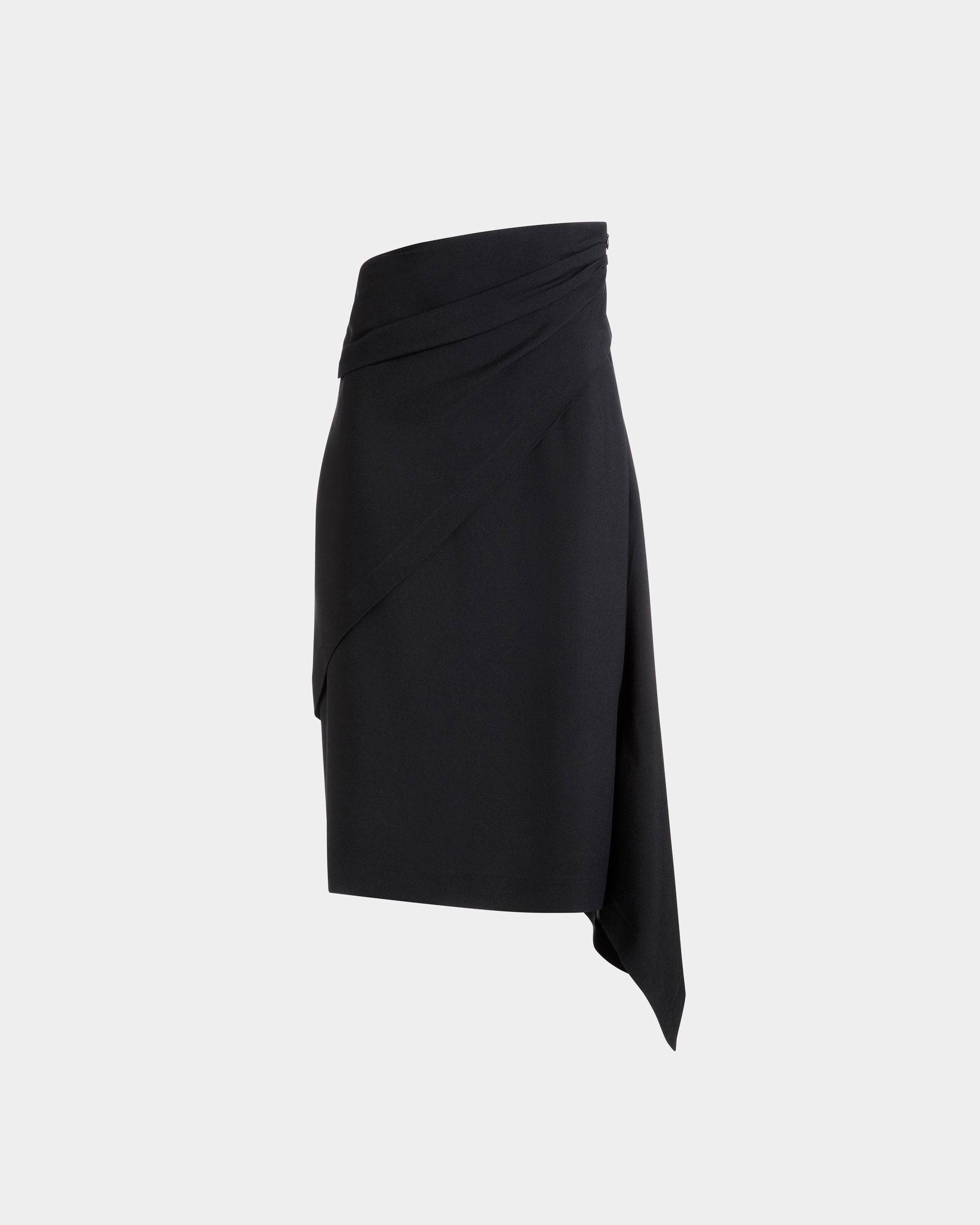 Asymmetric Midi Skirt in Black Fluid Crepe - Women's - Bally - 01