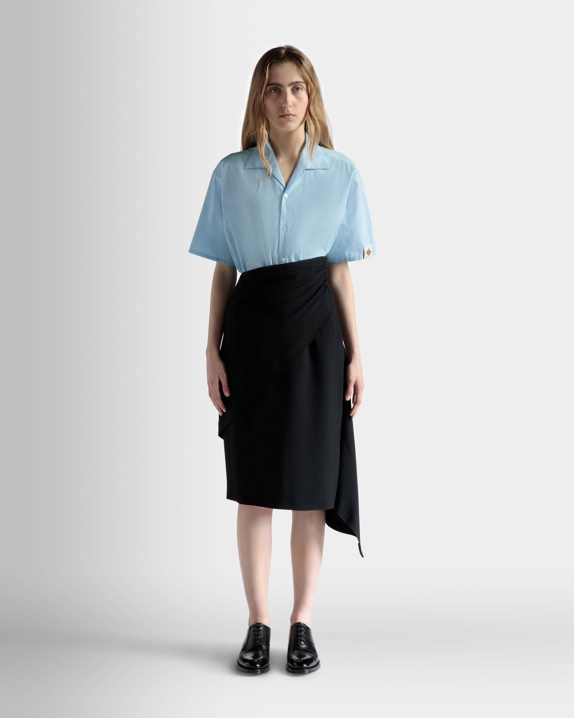 Asymmetric Midi Skirt in Black Fluid Crepe - Women's - Bally - 02