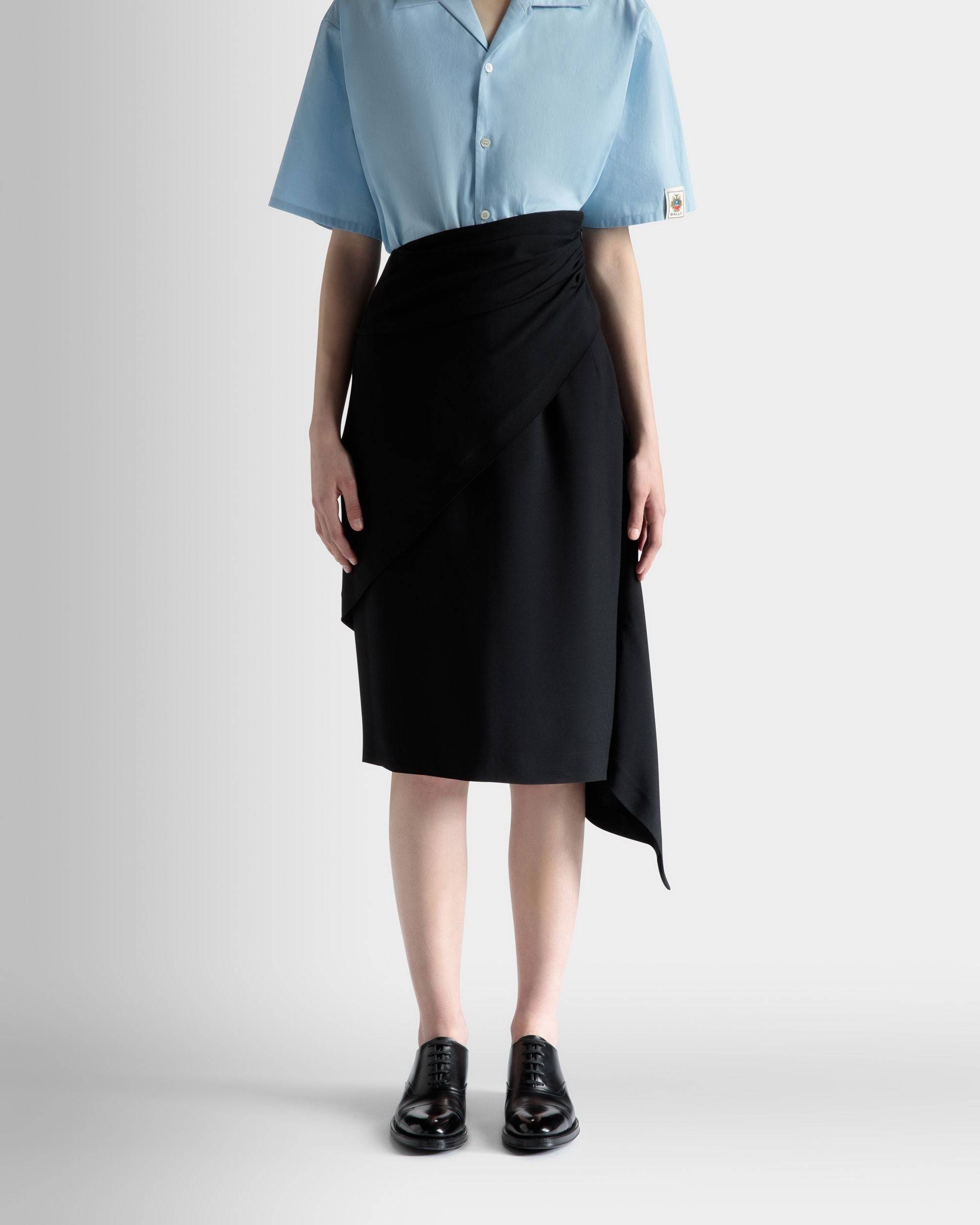 Asymmetric Midi Skirt in Black Fluid Crepe - Women's - Bally - 03