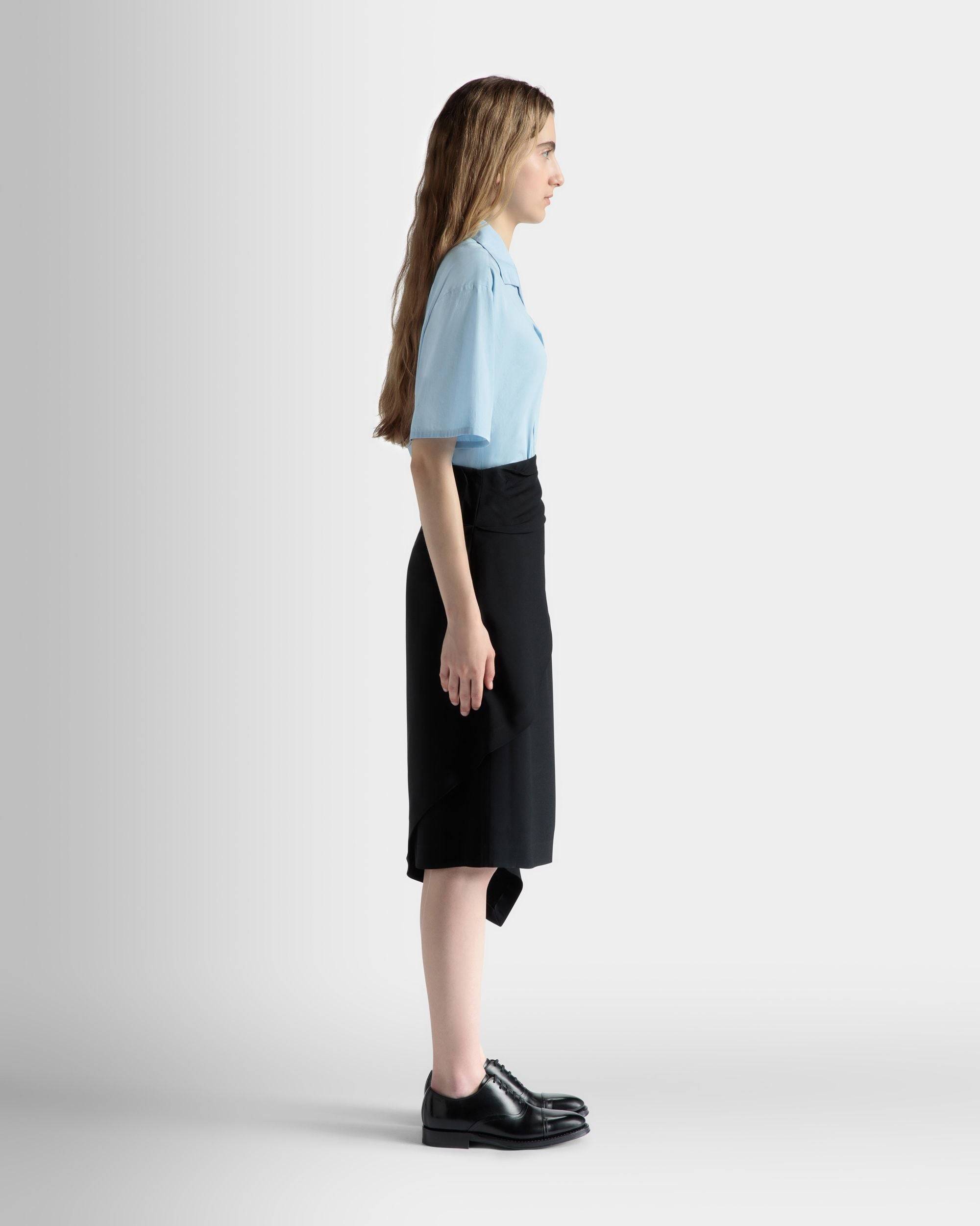 Asymmetric Midi Skirt in Black Fluid Crepe - Women's - Bally - 05