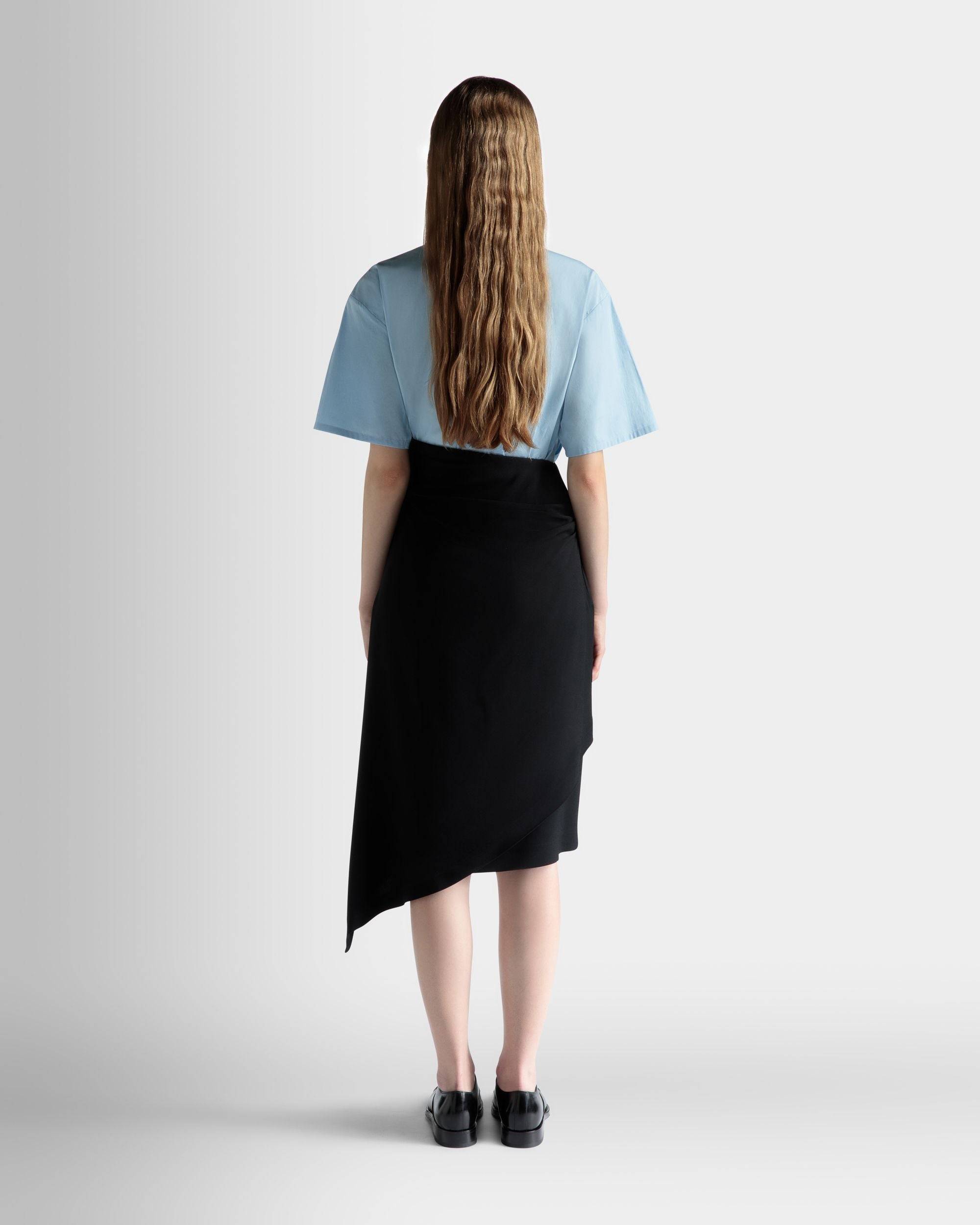 Asymmetric Midi Skirt in Black Fluid Crepe - Women's - Bally - 06
