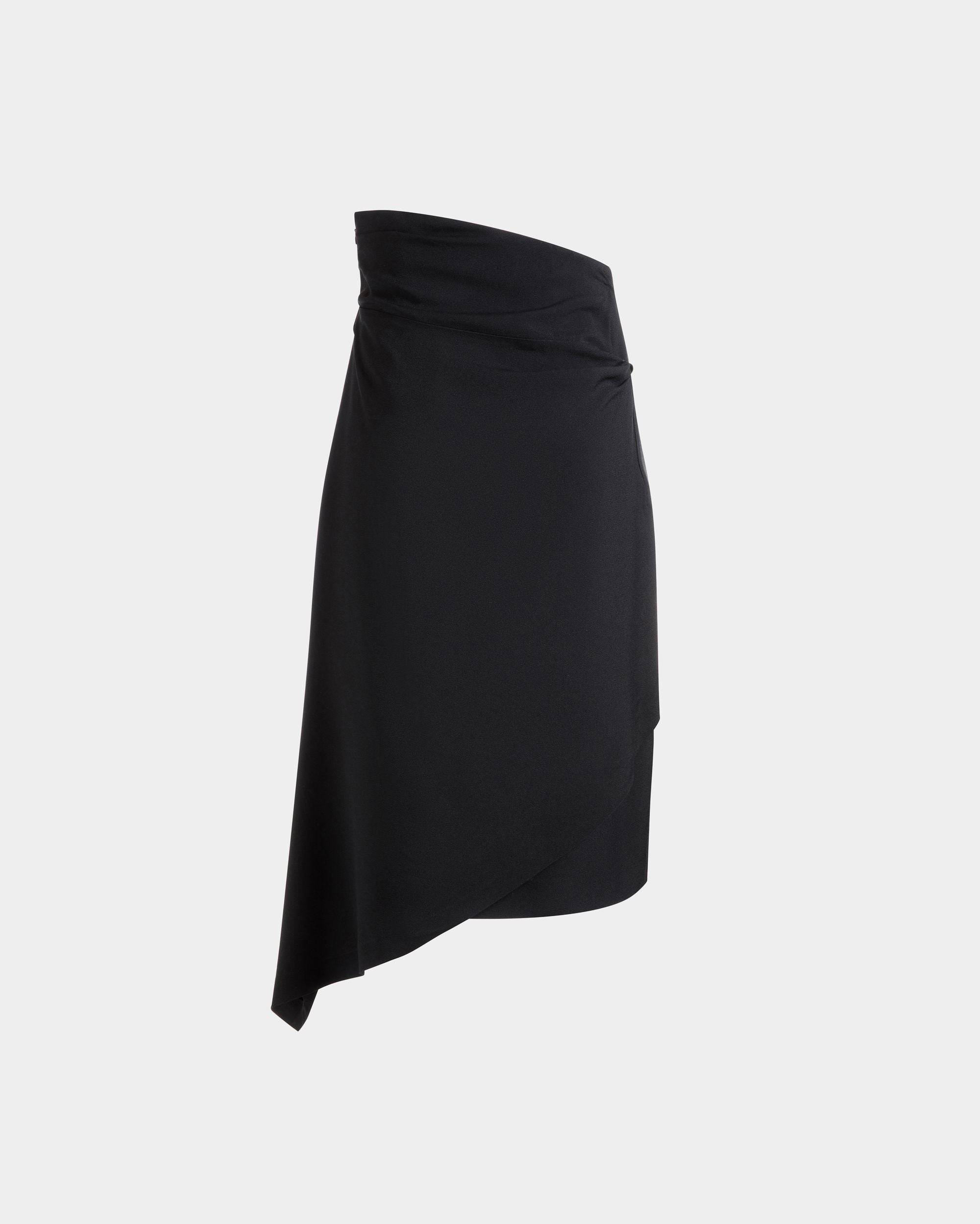 Asymmetric Midi Skirt in Black Fluid Crepe - Women's - Bally - 07