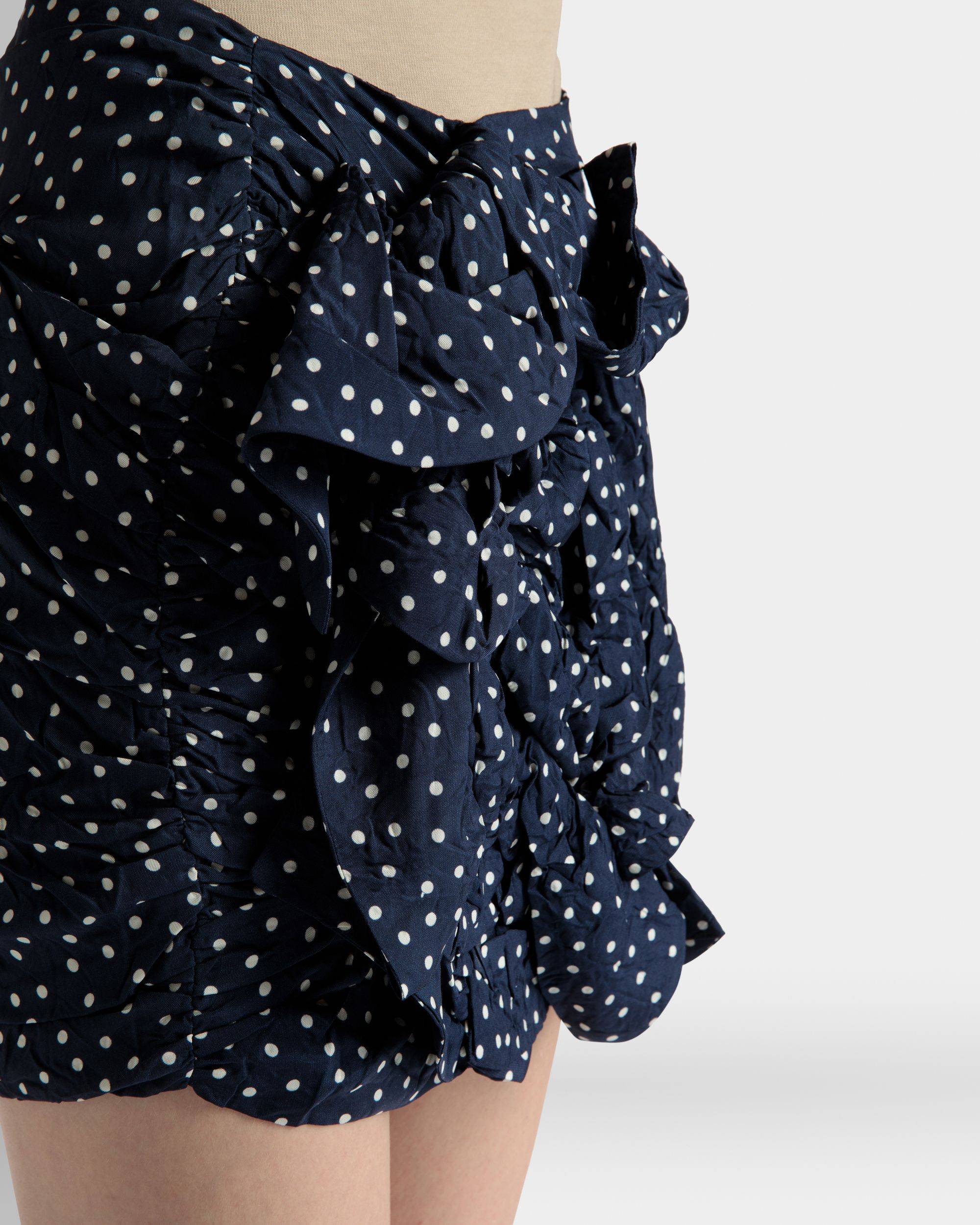 Printed Rouches Mini Skirt in Polka Dots Print Fluid Poplin - Women's - Bally - 04