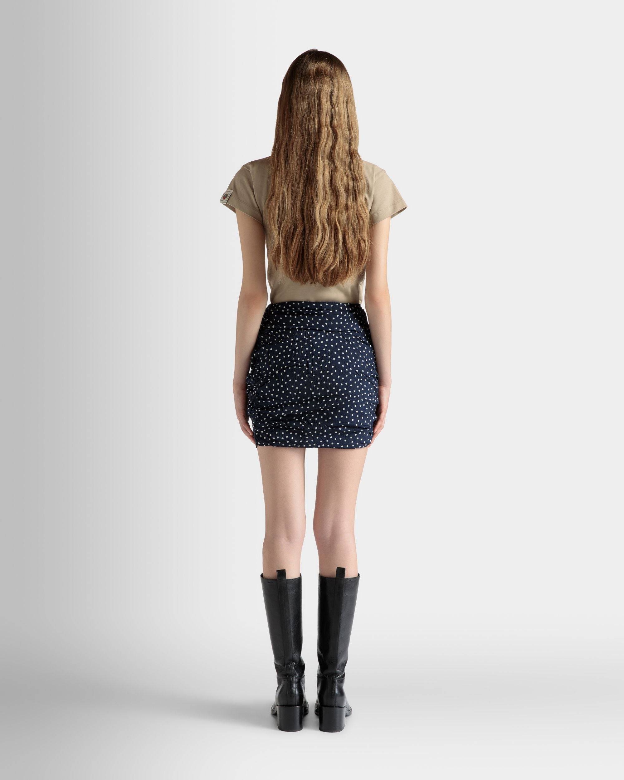 Printed Rouches Mini Skirt in Polka Dots Print Fluid Poplin - Women's - Bally - 06