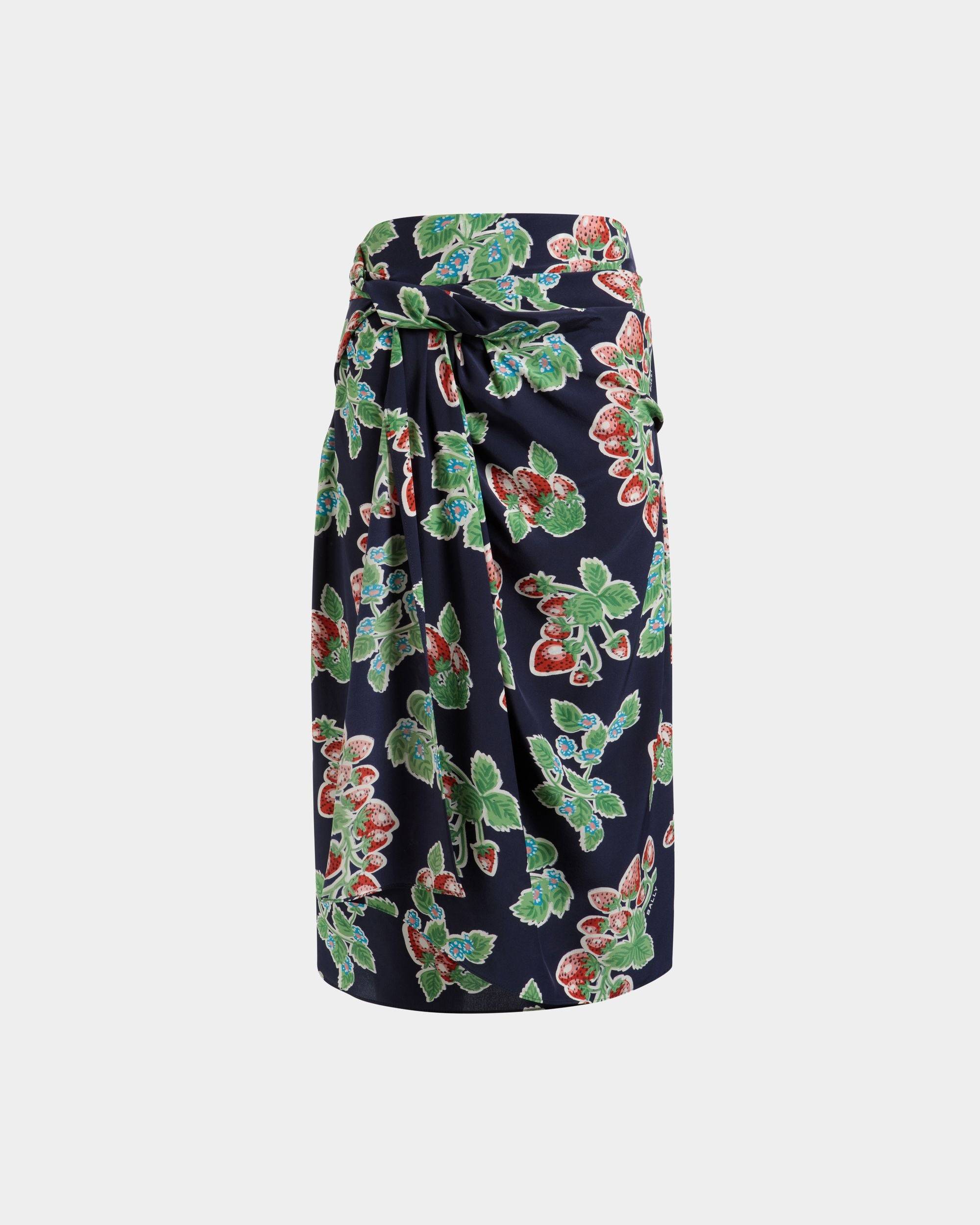 Women's Printed Midi Skirt in Strawberry Print Silk | Bally | Still Life Front