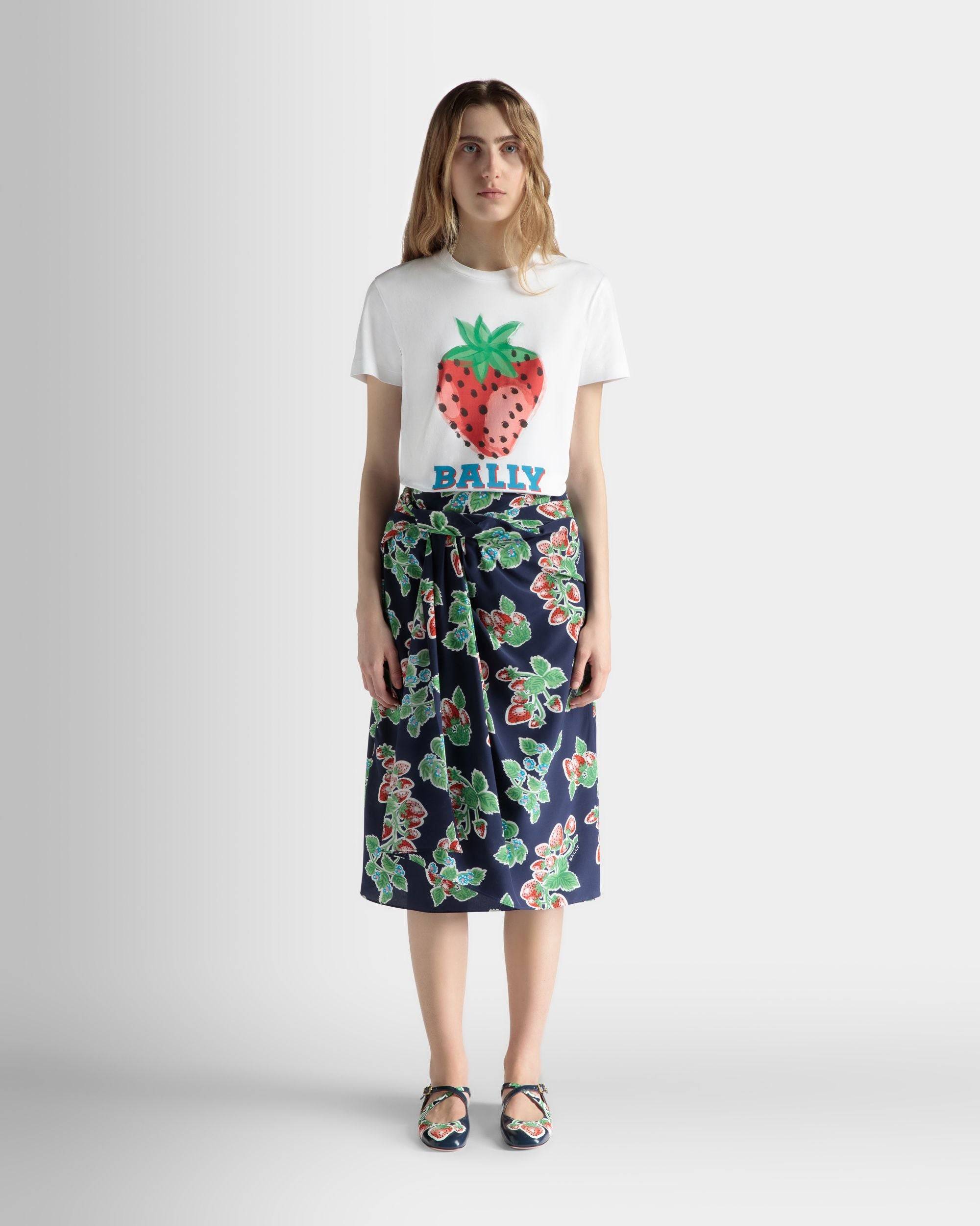 Printed Midi Skirt in Strawberry Print Silk - Women's - Bally - 02