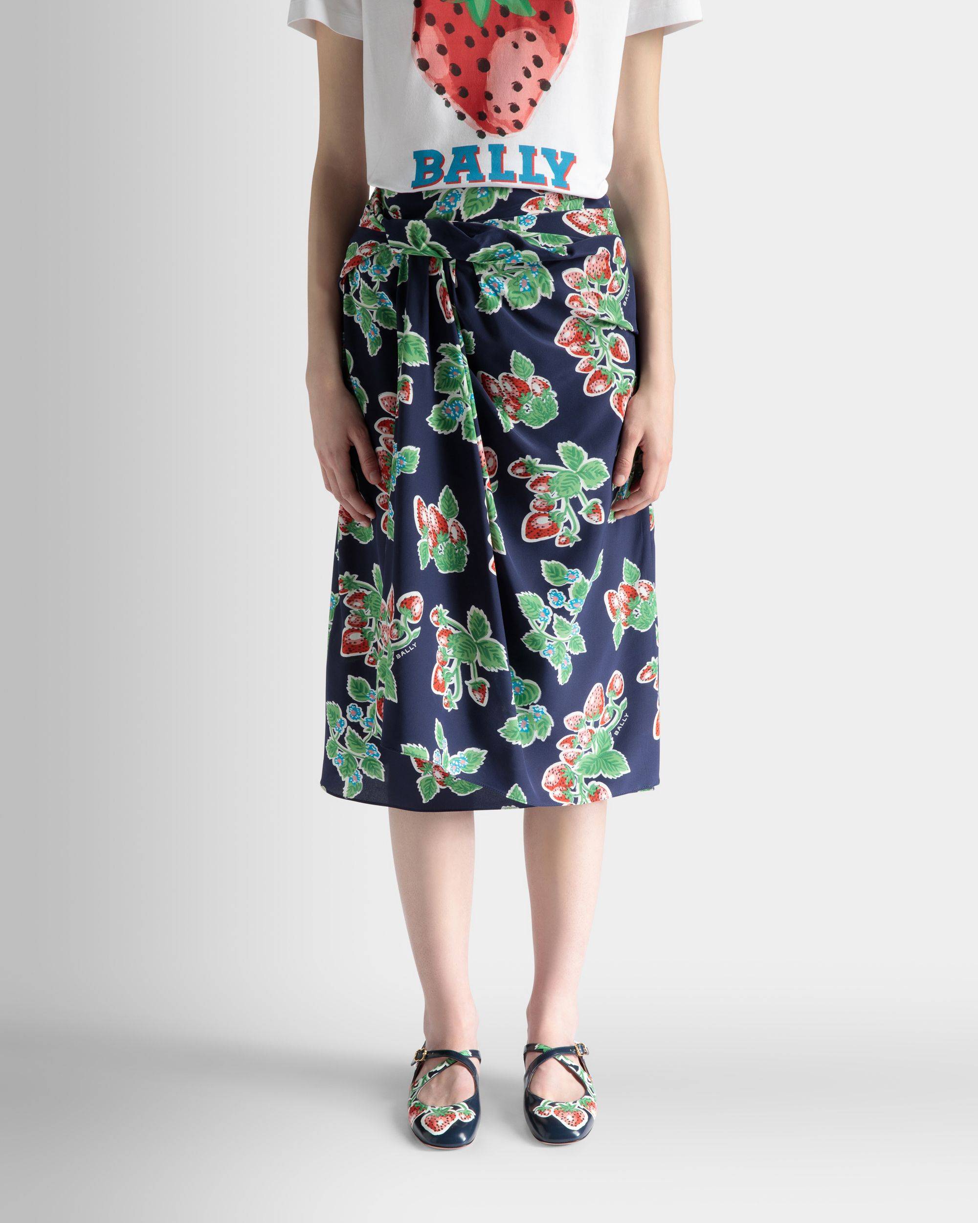 Printed Midi Skirt in Strawberry Print Silk - Women's - Bally - 03