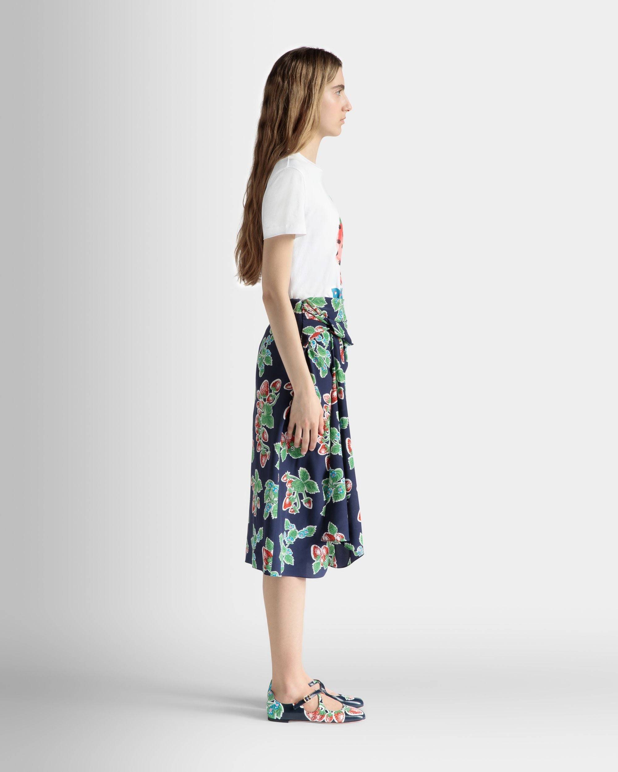 Printed Midi Skirt in Strawberry Print Silk - Women's - Bally - 05