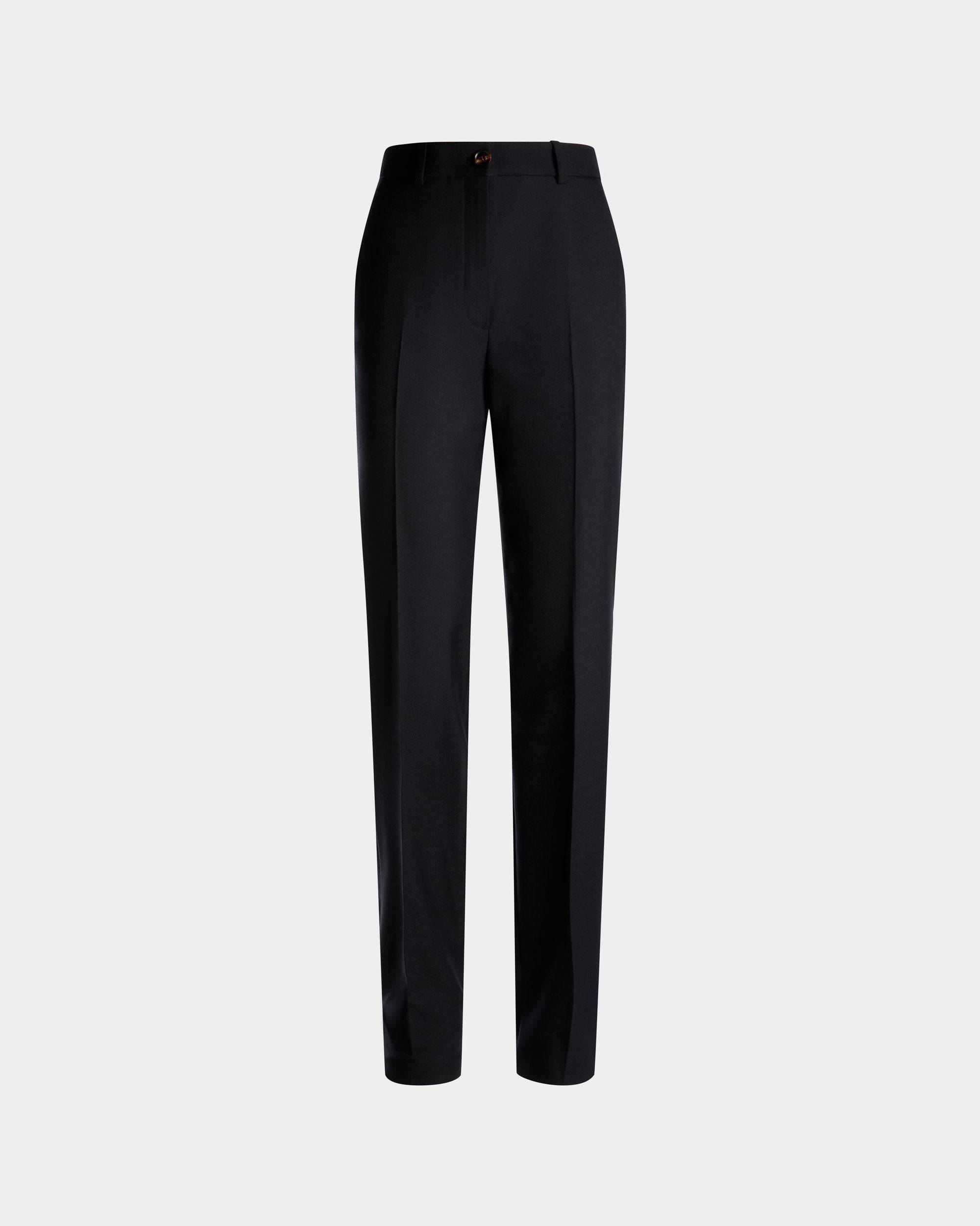 Women's Straight Fit Pants in Navy Blue Wool Blend | Bally | Still Life Front