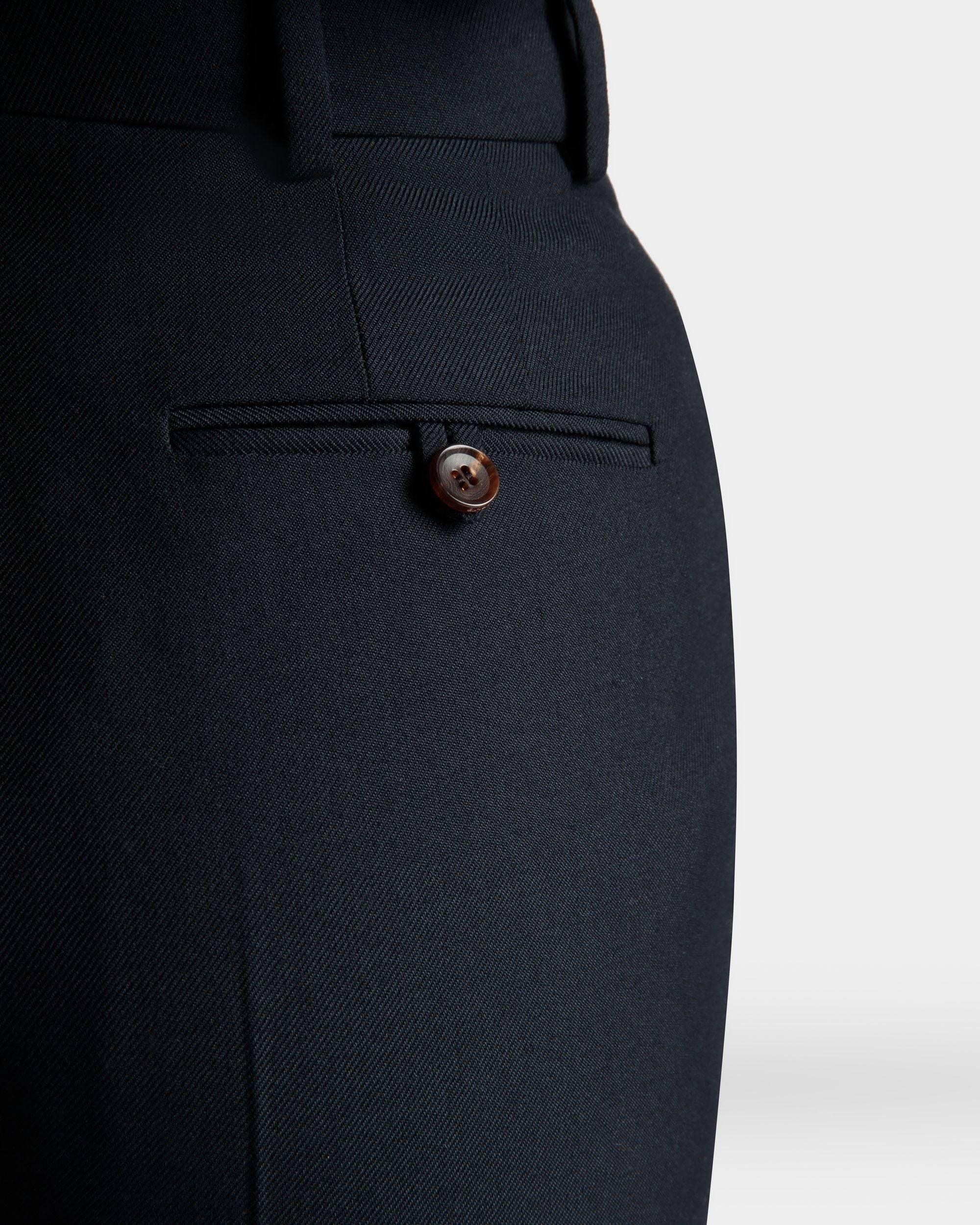 Women's Straight Fit Pants in Navy Blue Wool Blend | Bally | On Model Detail