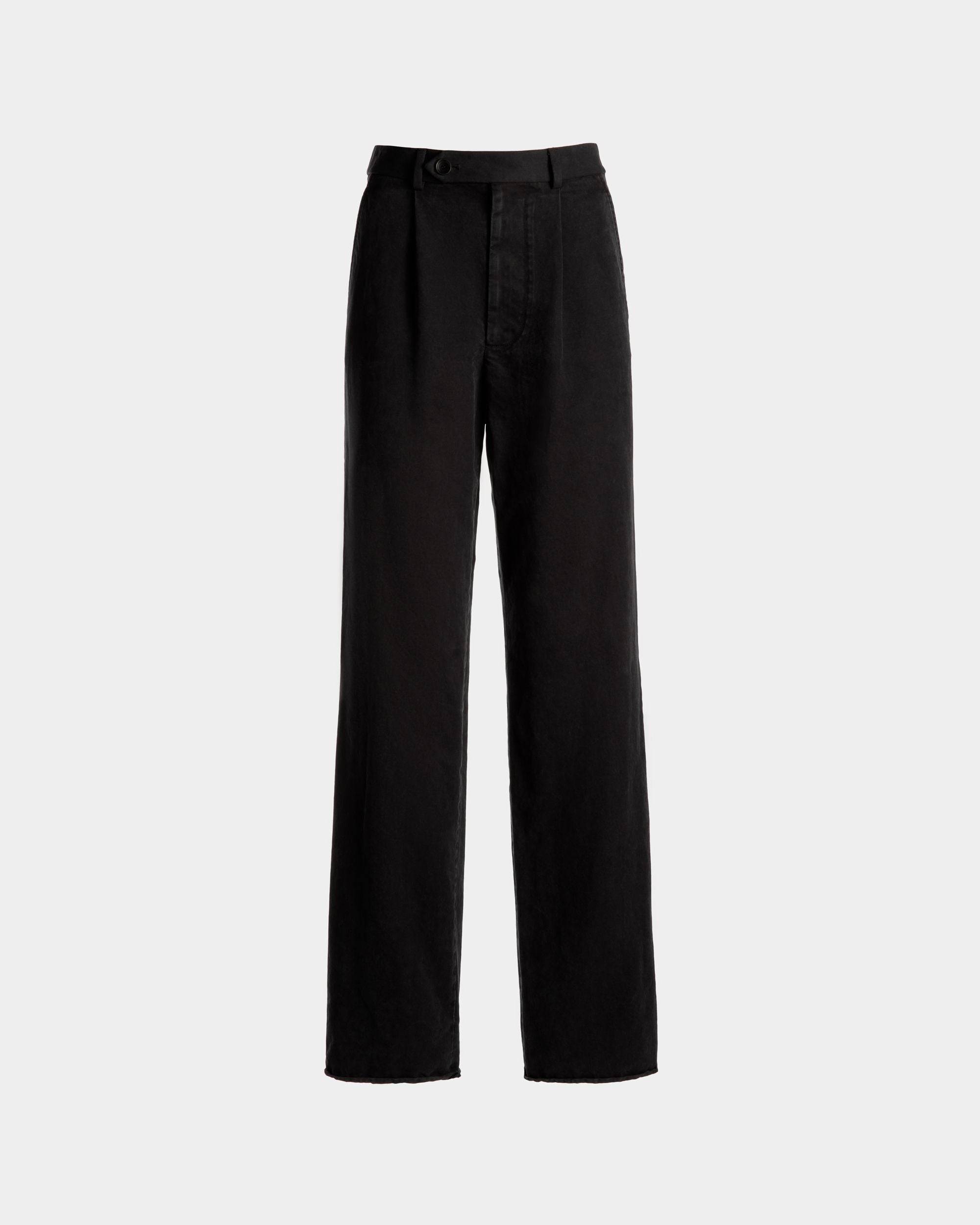 Women's Pleated Pants in Black Washed Cotton | Bally | Still Life Front