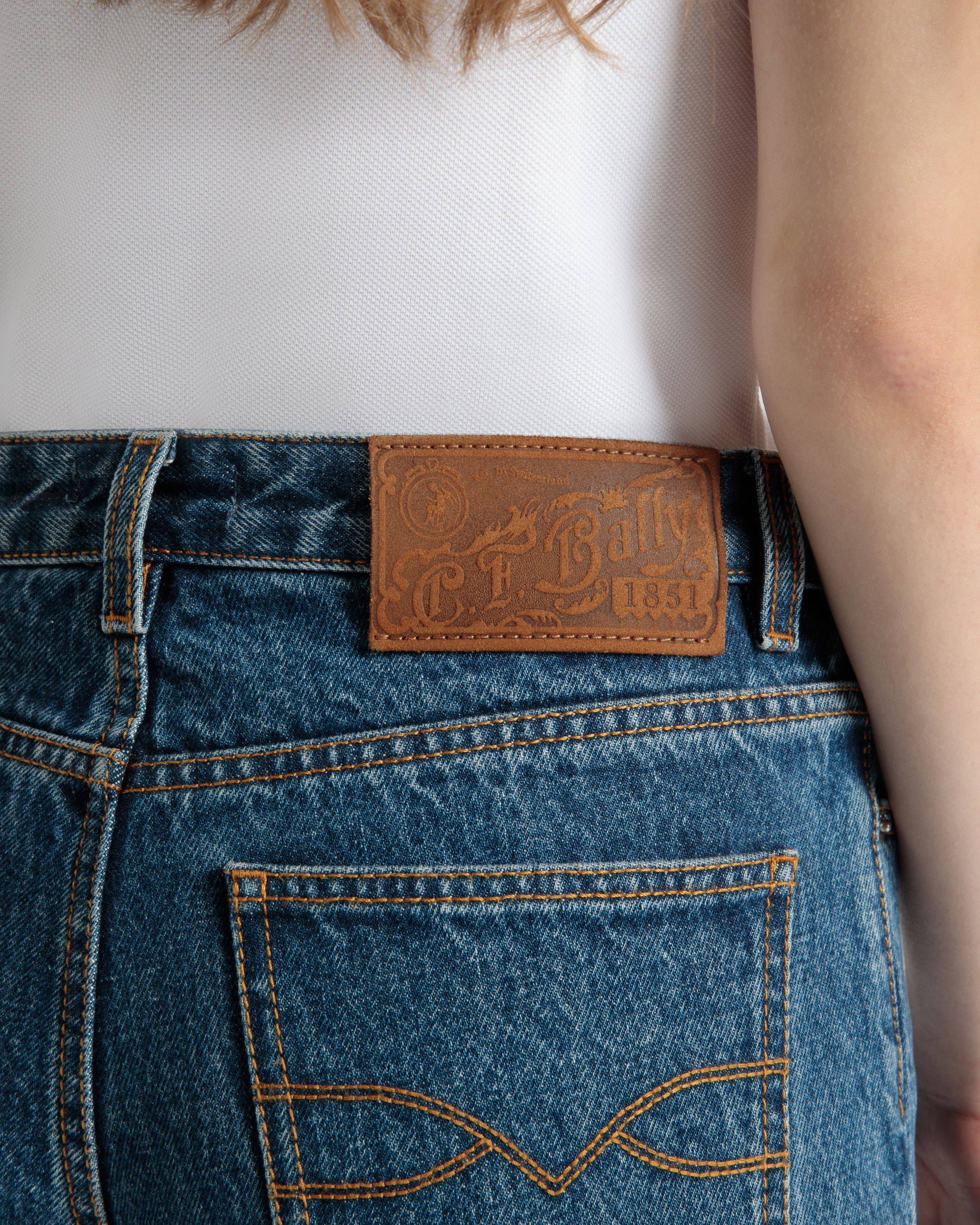 Women's Flared Denim Pants in Medium Blue Cotton | Bally | On Model Detail