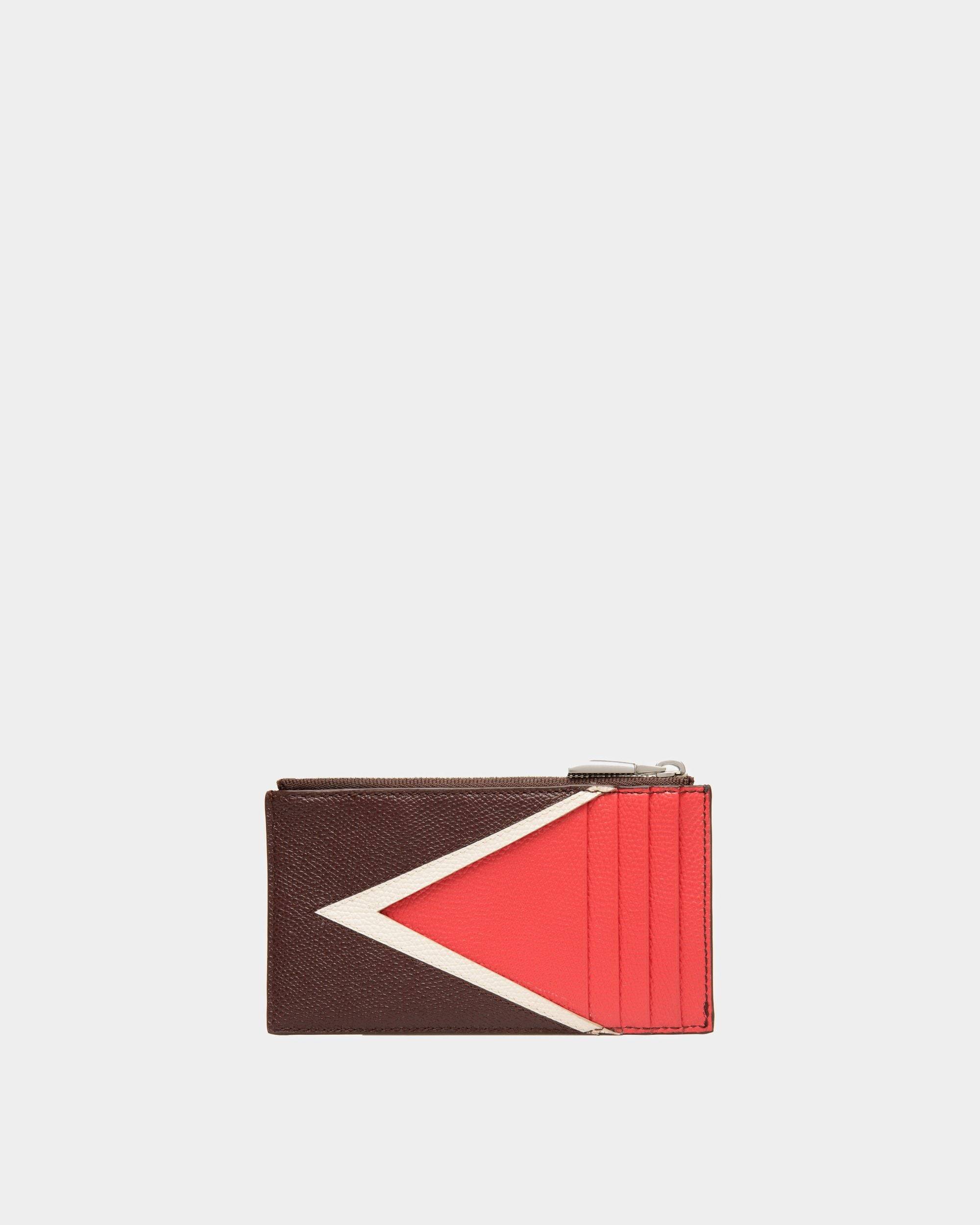 Flag | Men's Coin and Card Holder in Chestnut Brown and Red Embossed Leather | Bally | Still Life Back