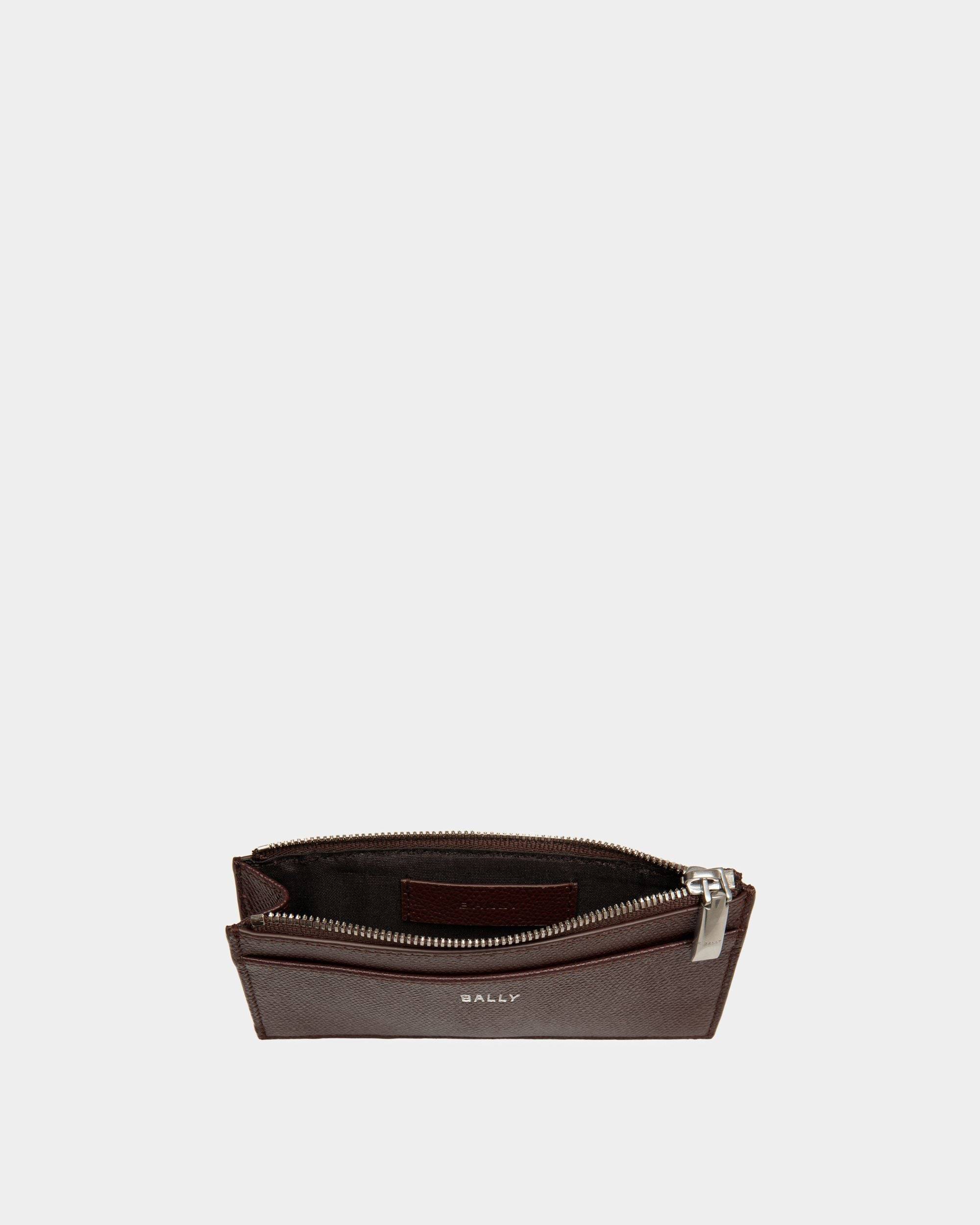 Flag | Men's Coin and Card Holder in Chestnut Brown and Red Embossed Leather | Bally | Still Life Open / Inside