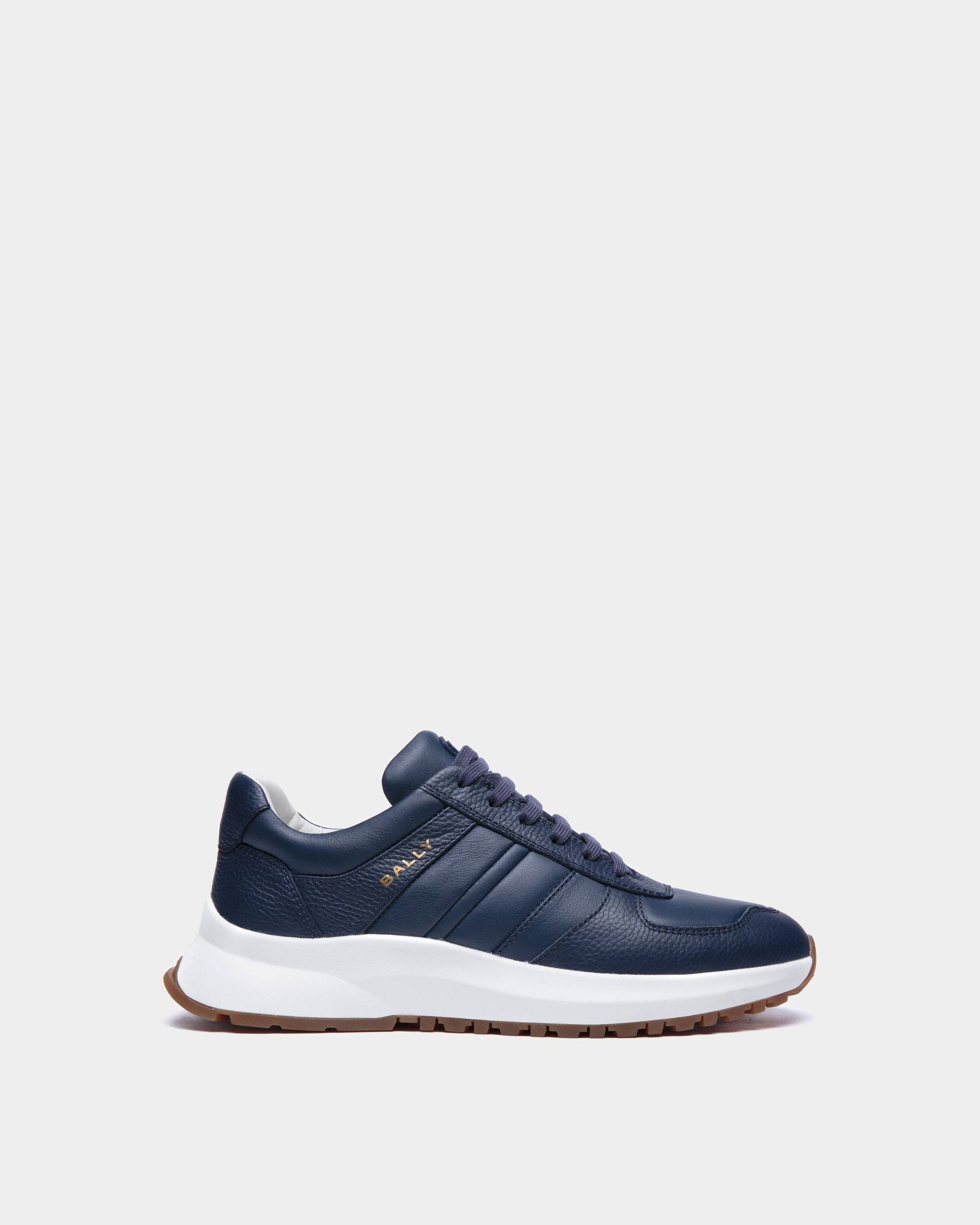 Men s Outline Sneaker In Blue Grained Leather Bally