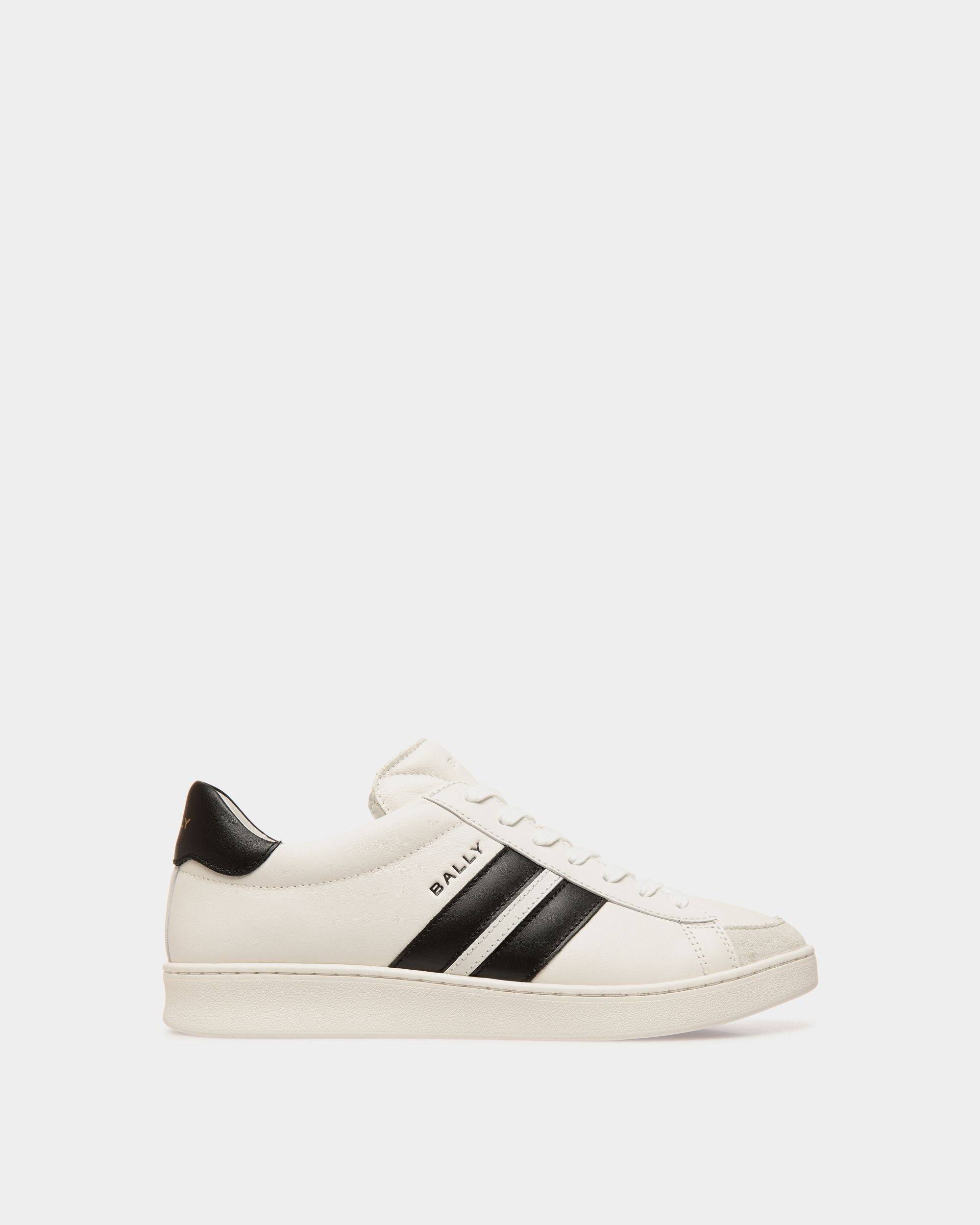 Men s Tennis Sneaker in White and Black Leather Bally
