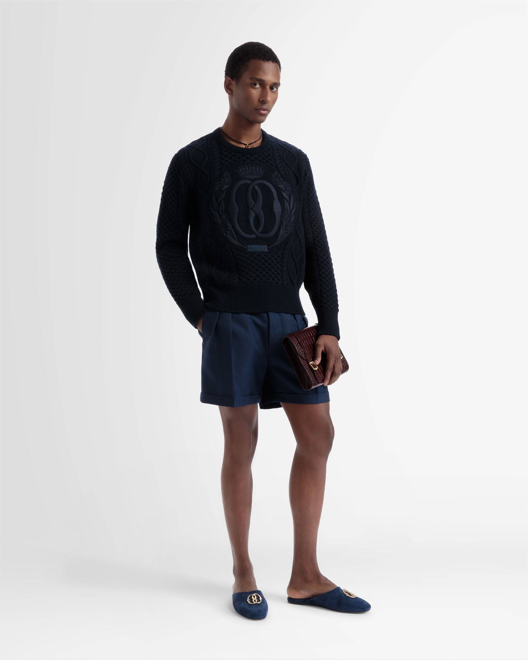 Bermuda Shorts In Navy Wool - Men's - Bally