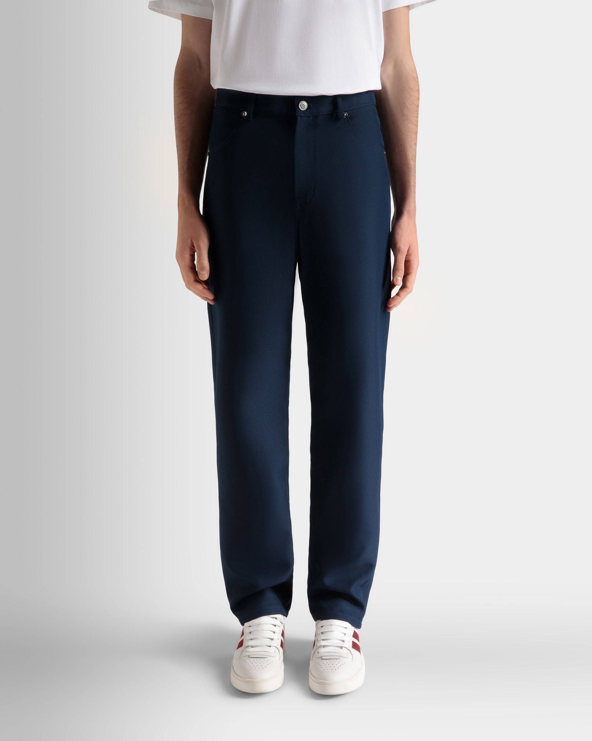 Men's Pants in Dark Blue in Synthetic Fabric | Bally | On Model Close Up