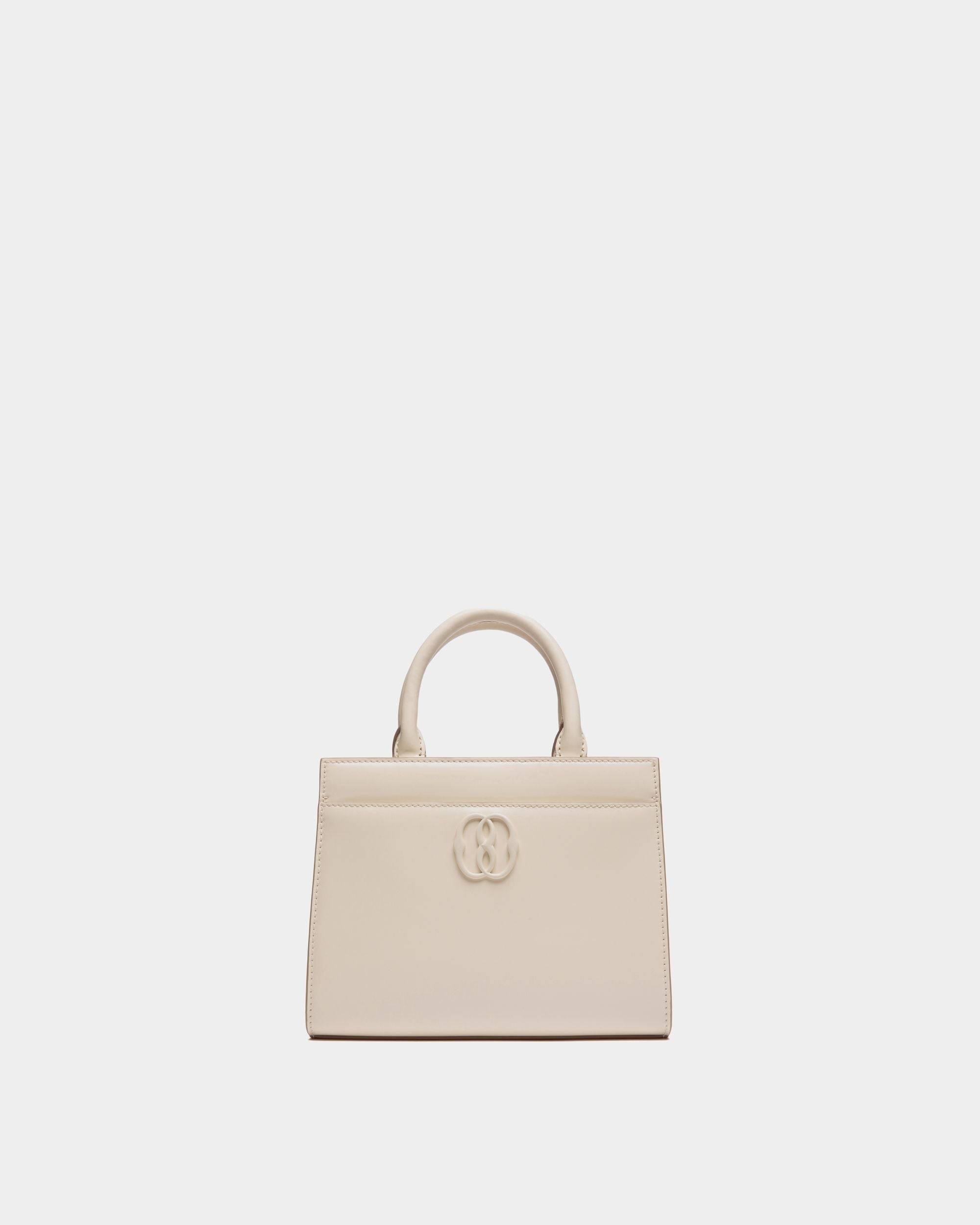 Emblem | Women's Small Tote Bag in White Brushed Leather | Bally | Still Life Front