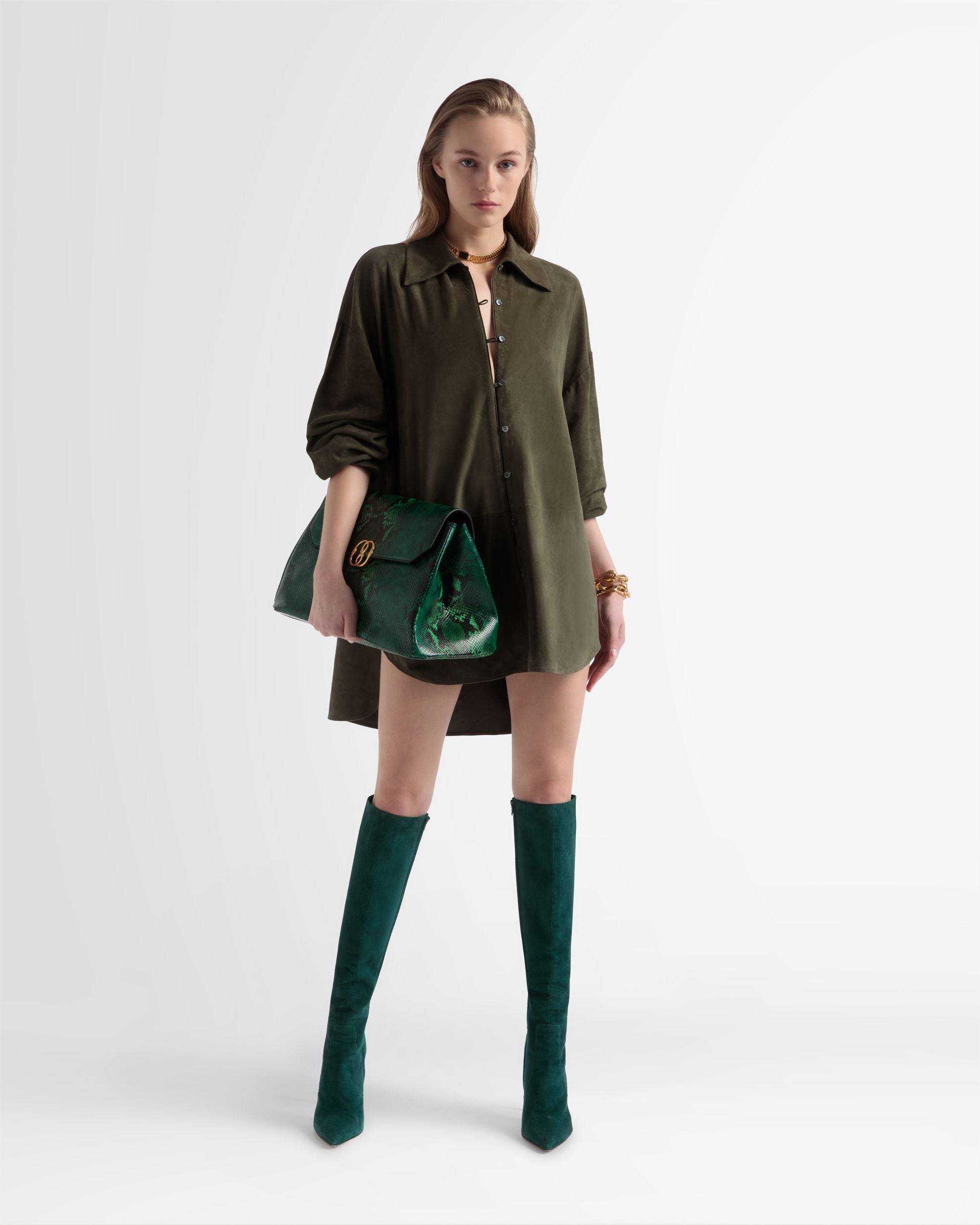 Oversized Leather Shirt In Green - Women's - Bally