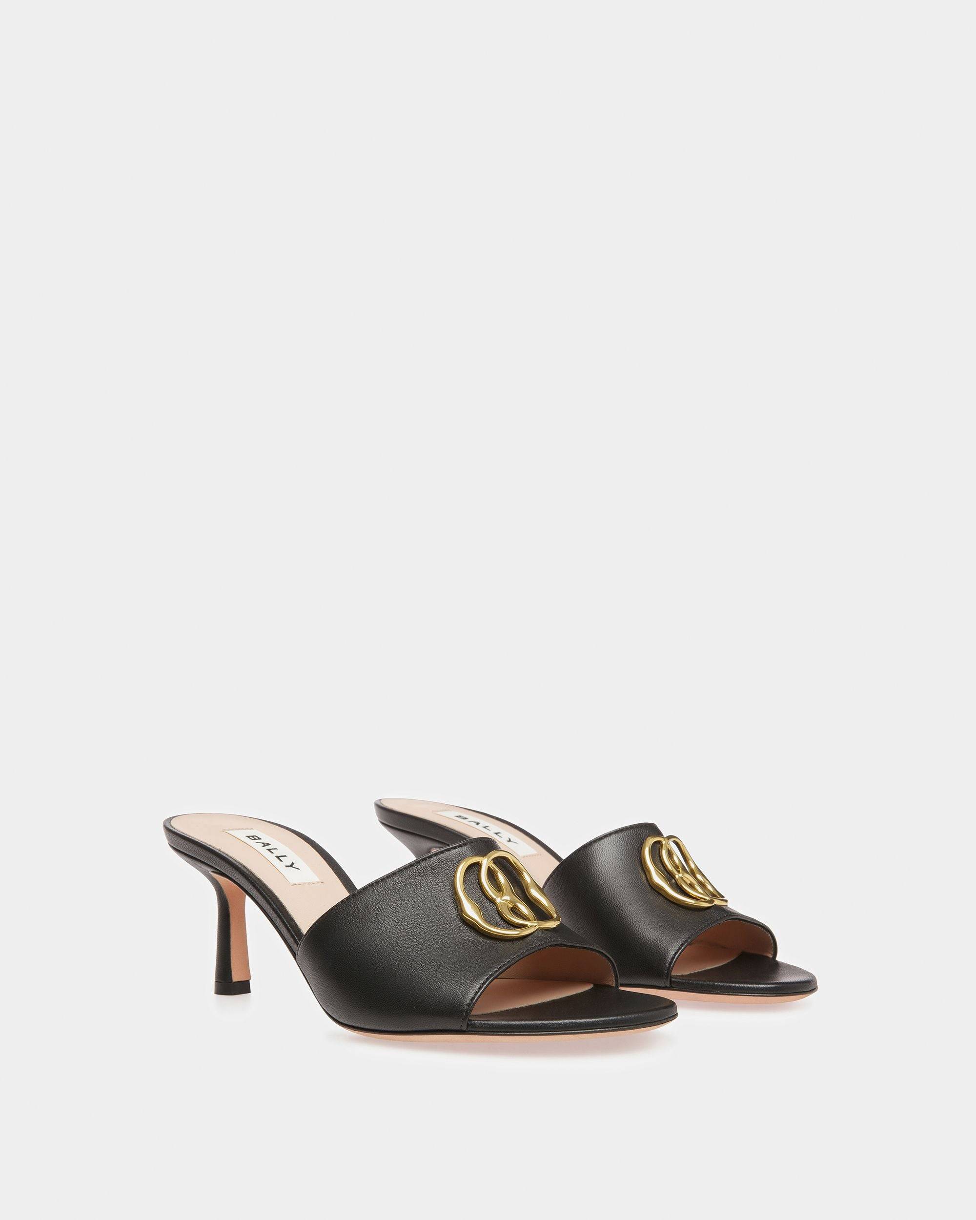 Geha | Women's Emblem Sandals | Black Leather | Bally | Still Life 3/4 Front