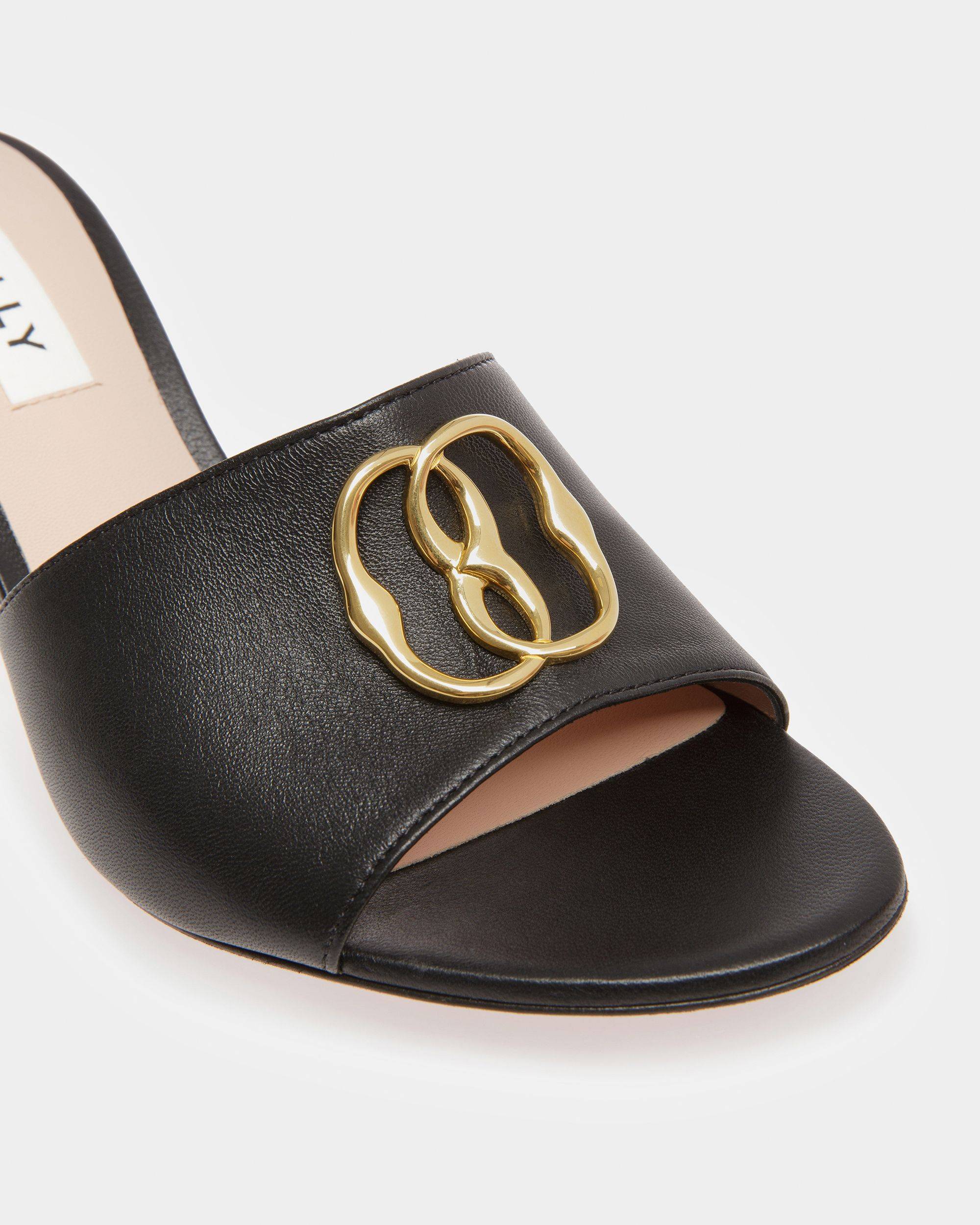 Geha | Women's Emblem Sandals | Black Leather | Bally | Still Life Detail