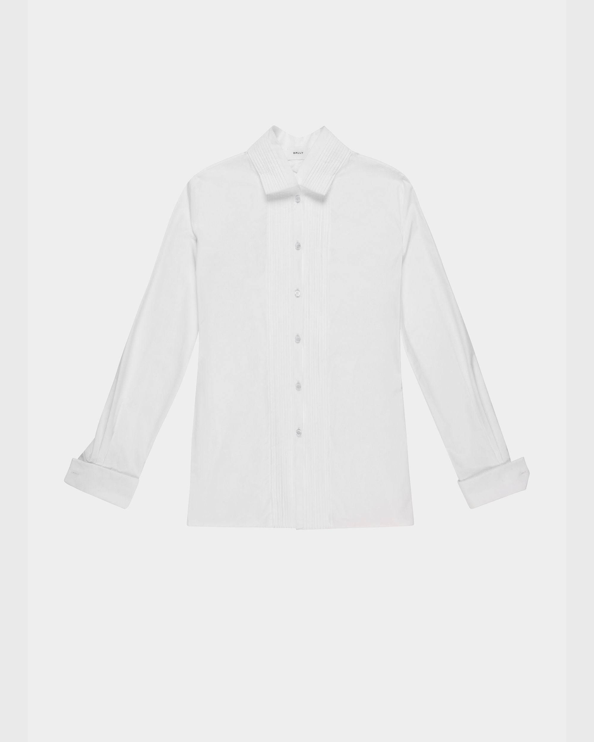 Pleated Placket Shirt In White Cotton Poplin - Women's - Bally