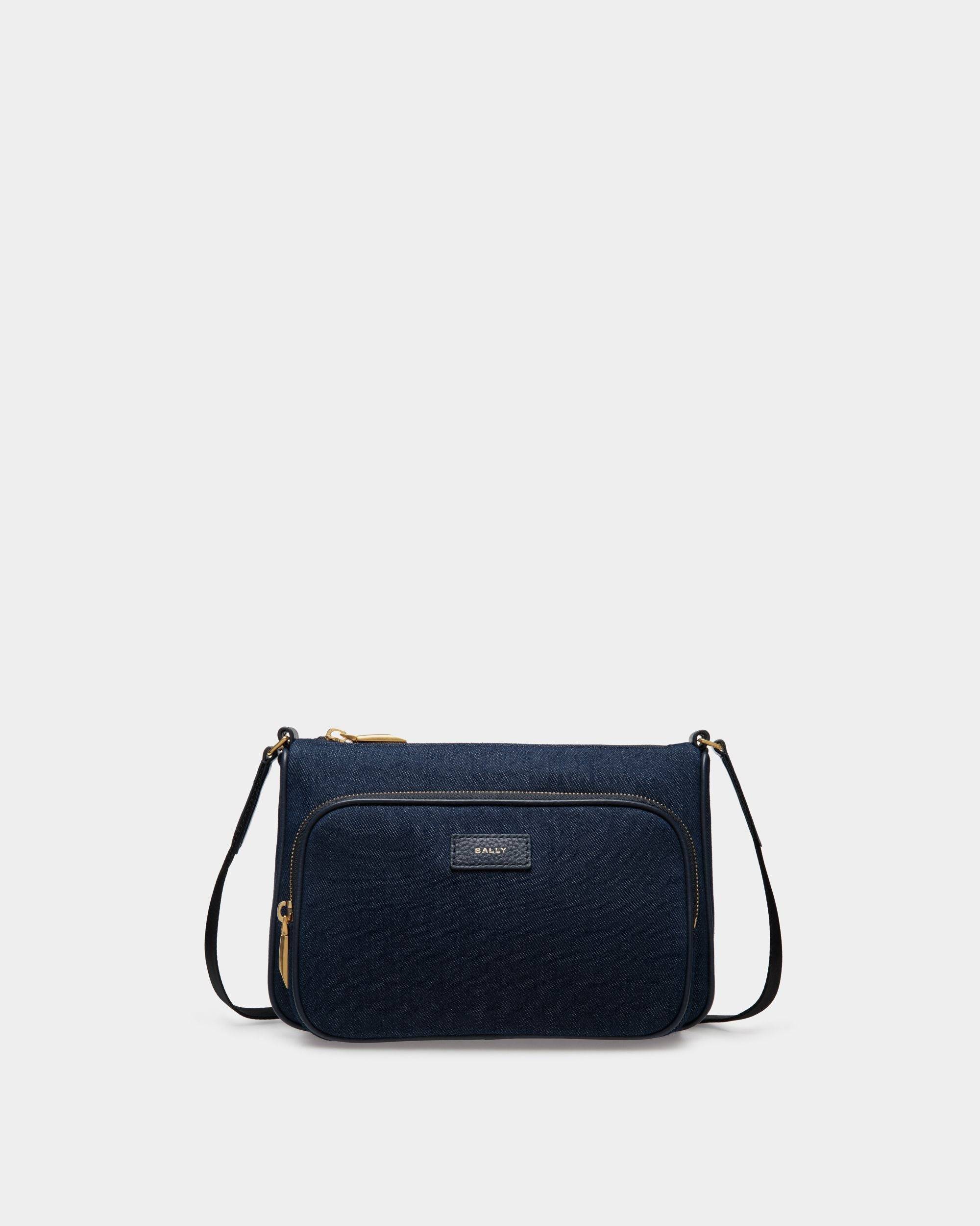 Bar | Men's Crossbody Bag in Blue Canvas And Leather | Bally | Still Life Front