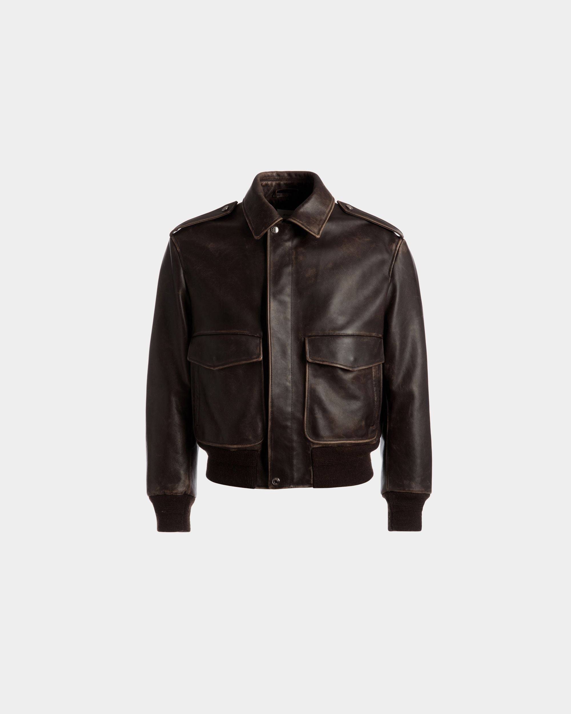 Men s Bomber Jacket In Brown Leather Bally