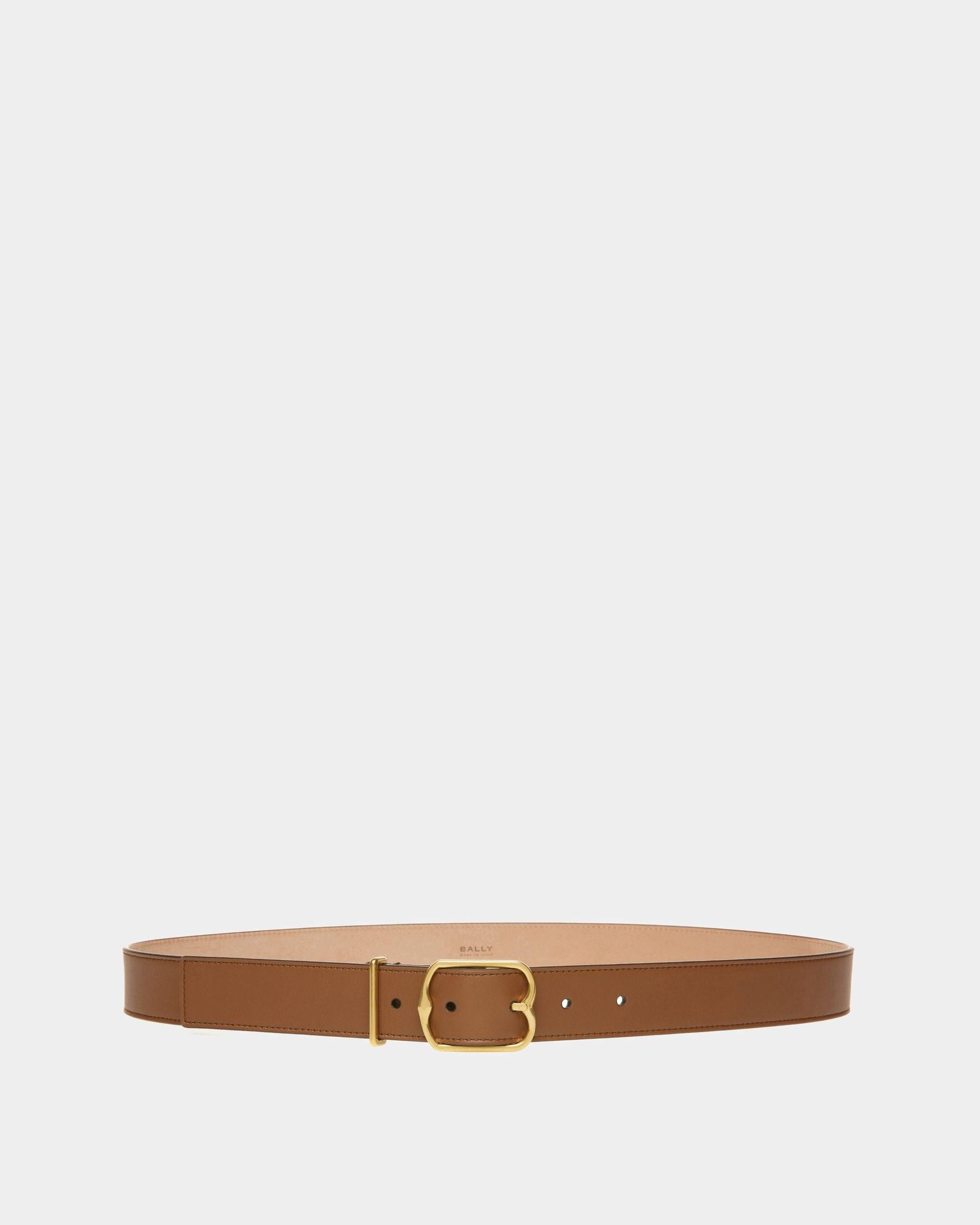 Women's Emblem 30mm Belt In Brown Leather | Bally | Still Life Front