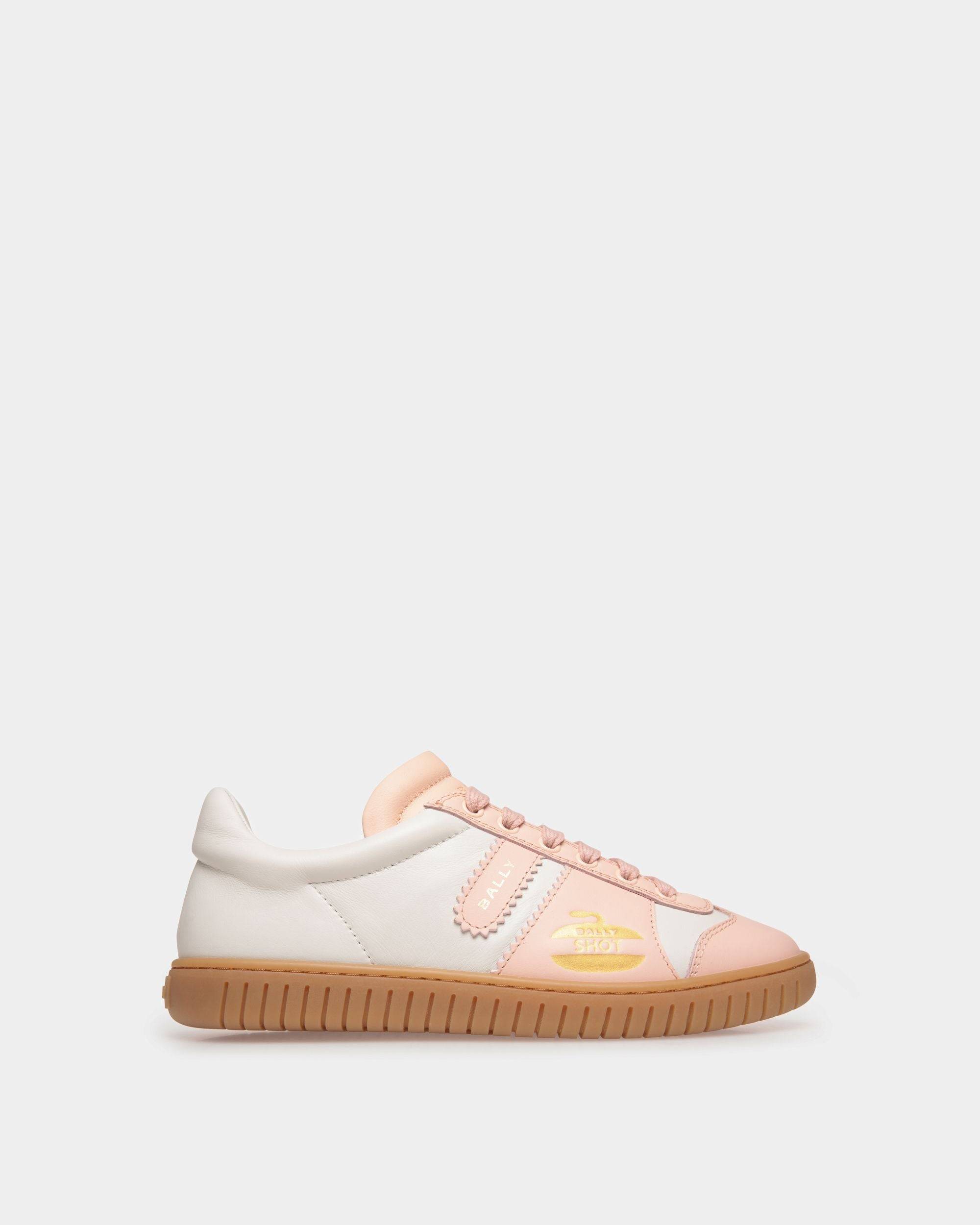 Player | Women's Sneaker in White and Baby Pink Leather | Bally | Still Life Side