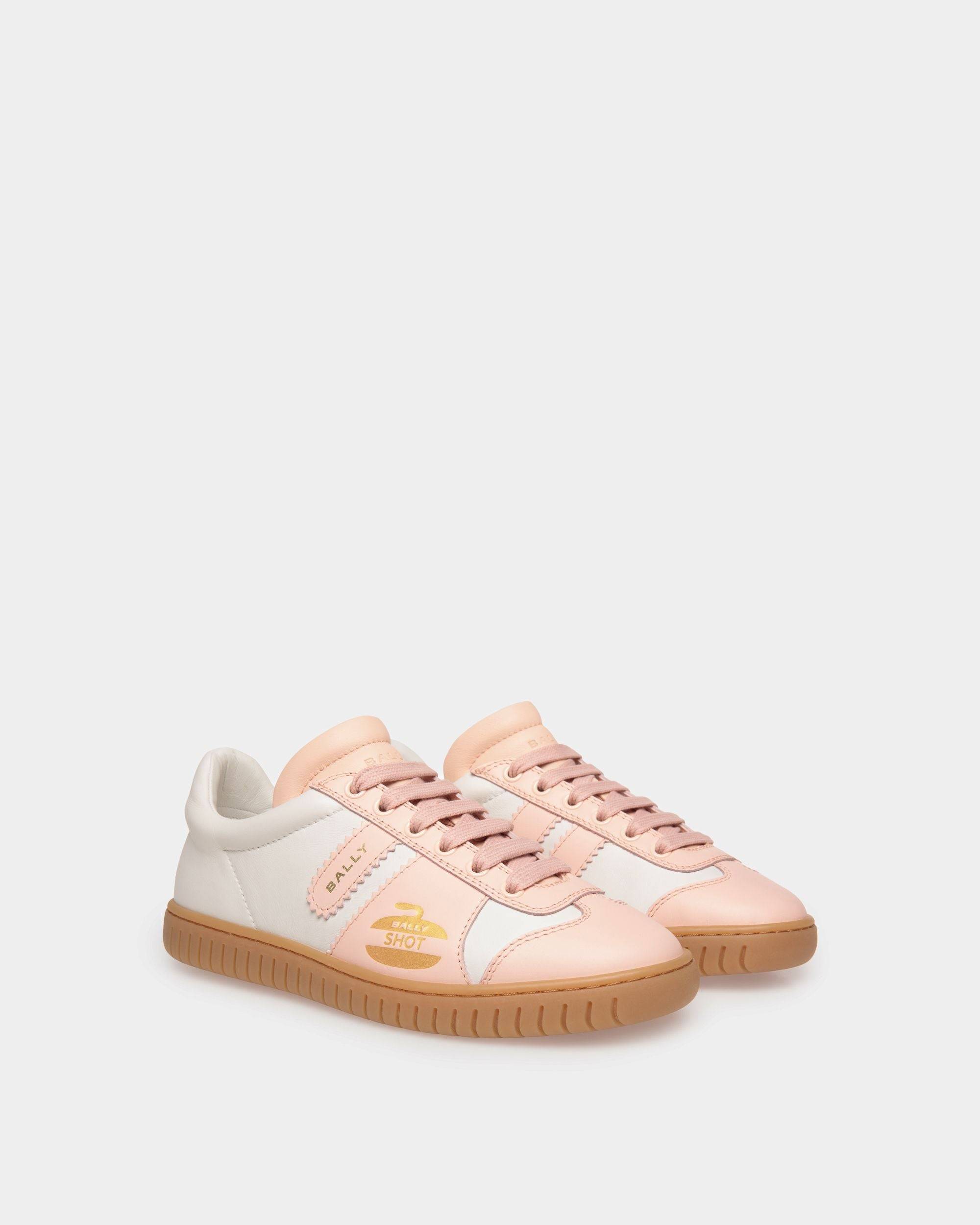 Player | Women's Sneaker in White and Baby Pink Leather | Bally | Still Life 3/4 Front