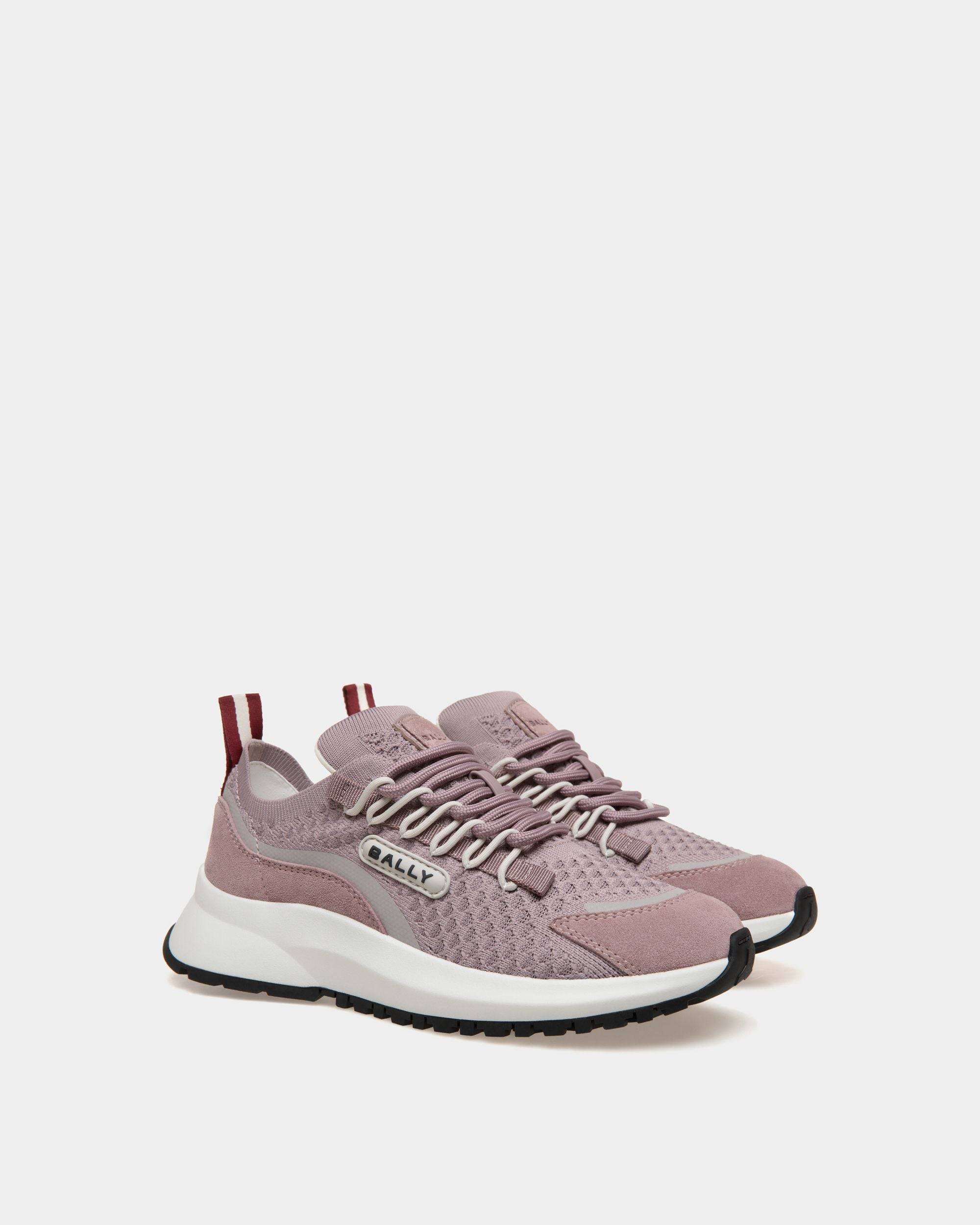 Outline | Women's Low-top Sneaker in Lilac Knit Fabric | Bally | Still Life 3/4 Front