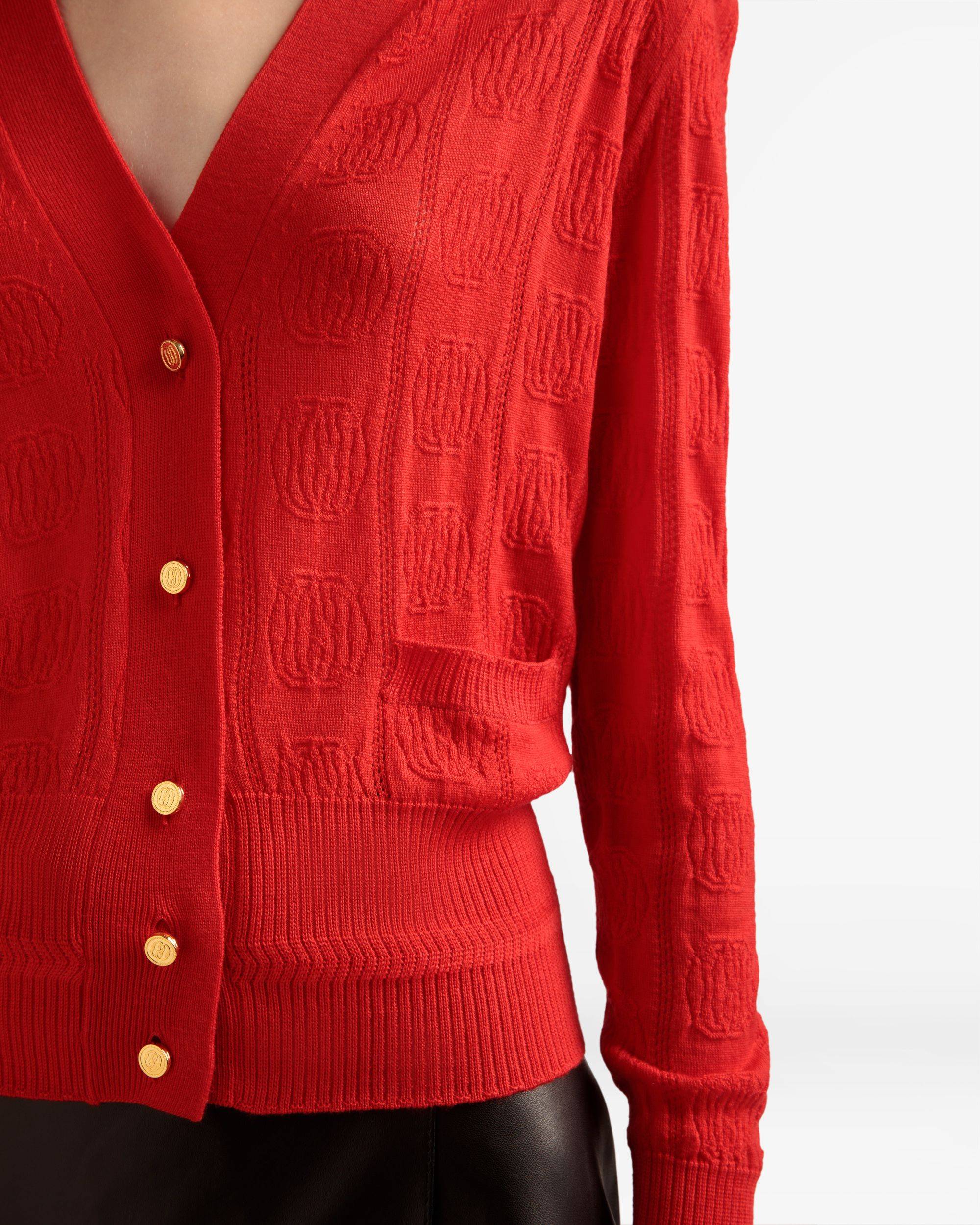 Knit Detail Cardigan | Women's Cardigan | Deep Ruby Wool | Bally | On Model Detail