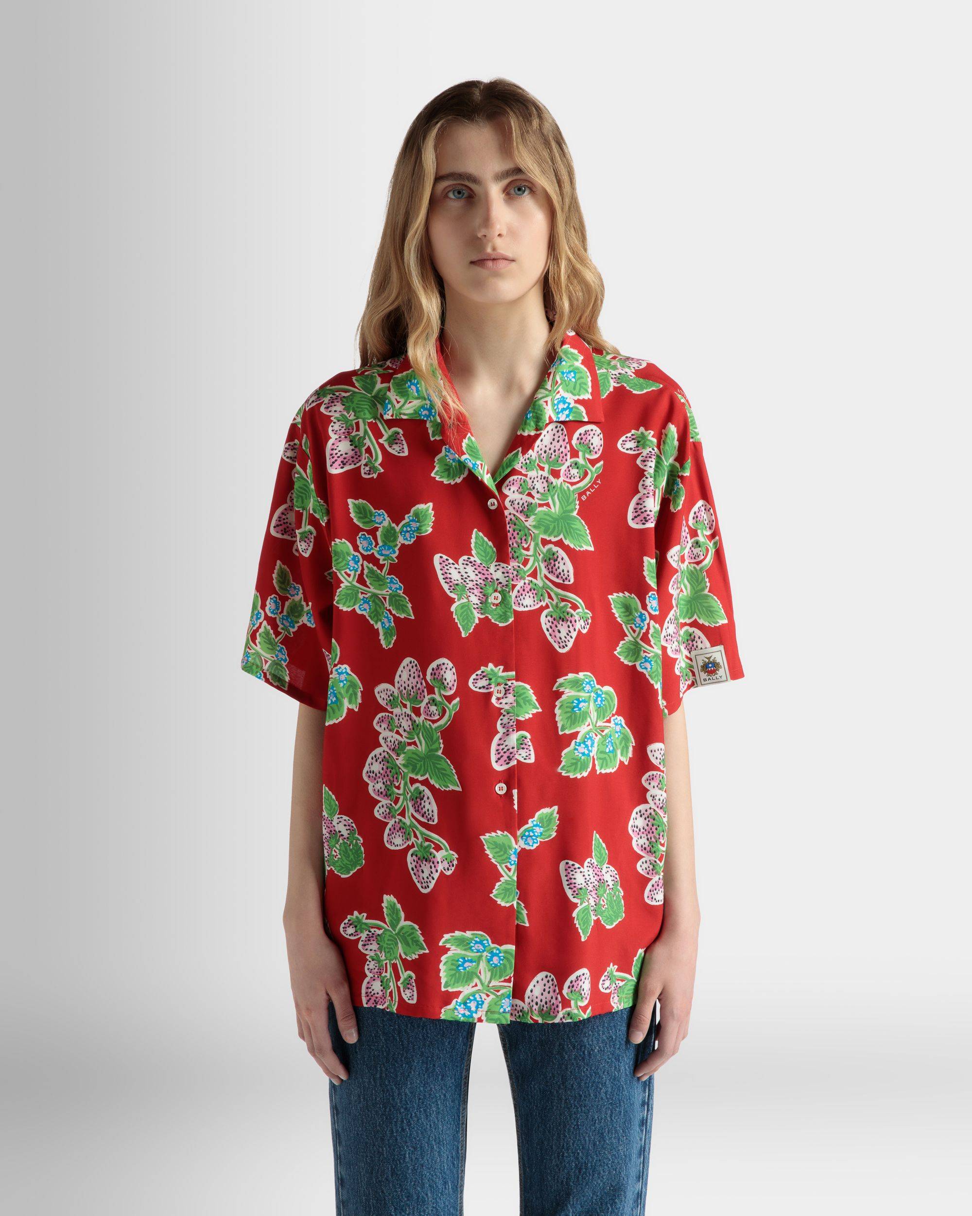 Camisa De Popelina Fluida Con Estampado Strawberry Oversized - Mujer - Bally - 03
