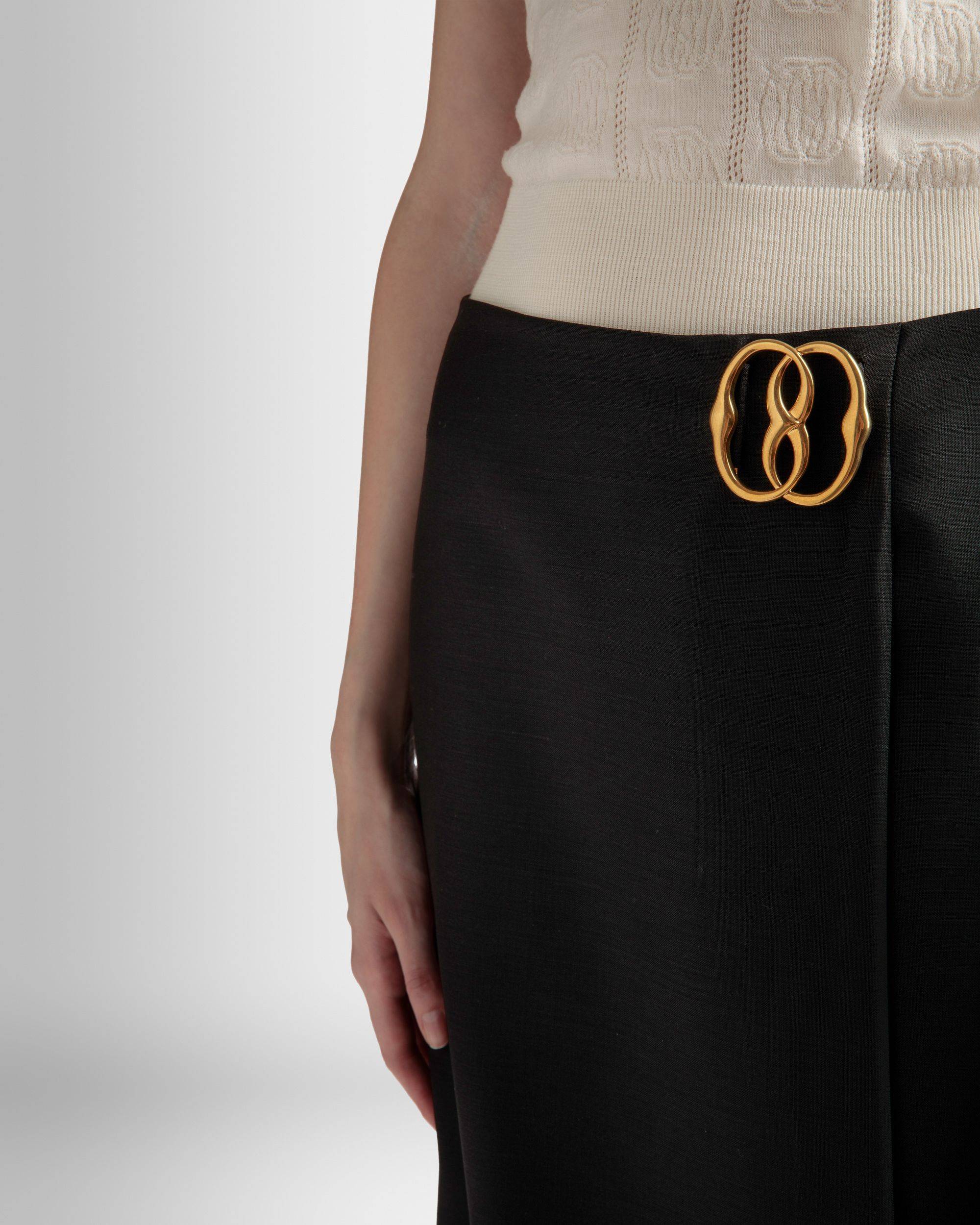 Knee Length Wrap Skirt | Women's Skirt | Black Mohair Wool Mix | Bally | On Model Detail