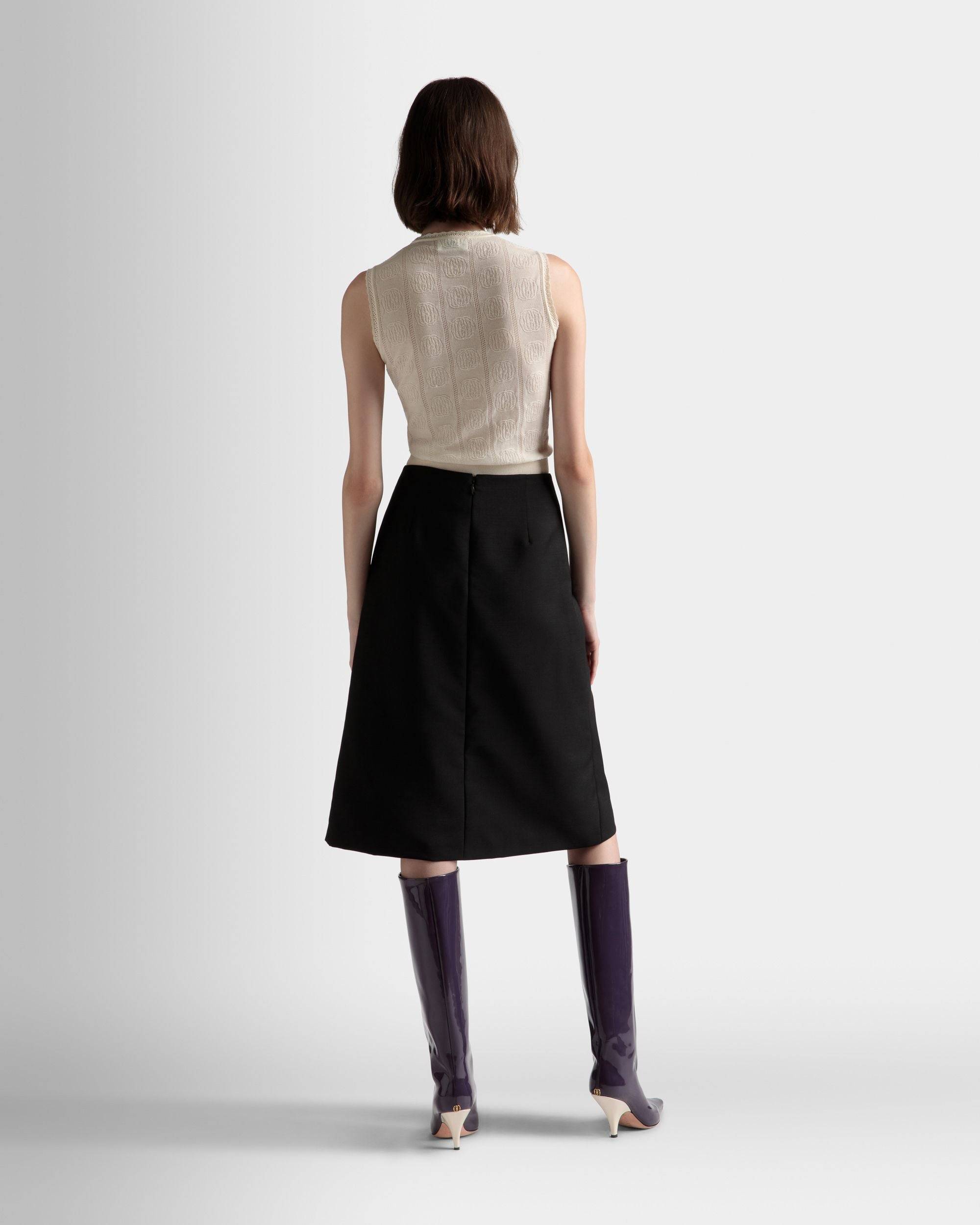 Knee Length Wrap Skirt | Women's Skirt | Black Mohair Wool Mix | Bally | On Model Back