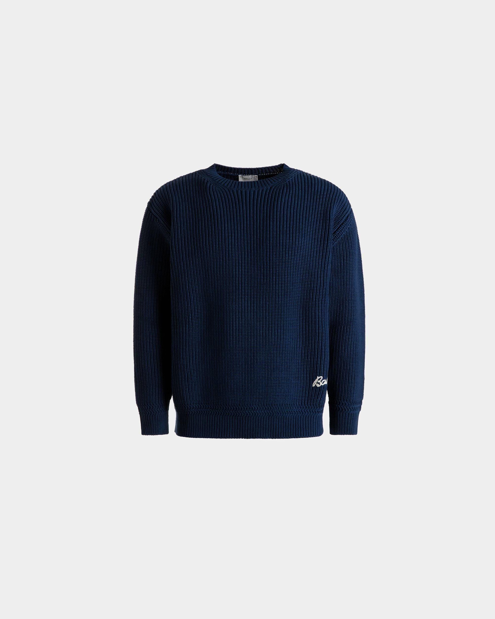 Men's Crewneck Sweater in Blue Cotton | Bally | Still Life Front