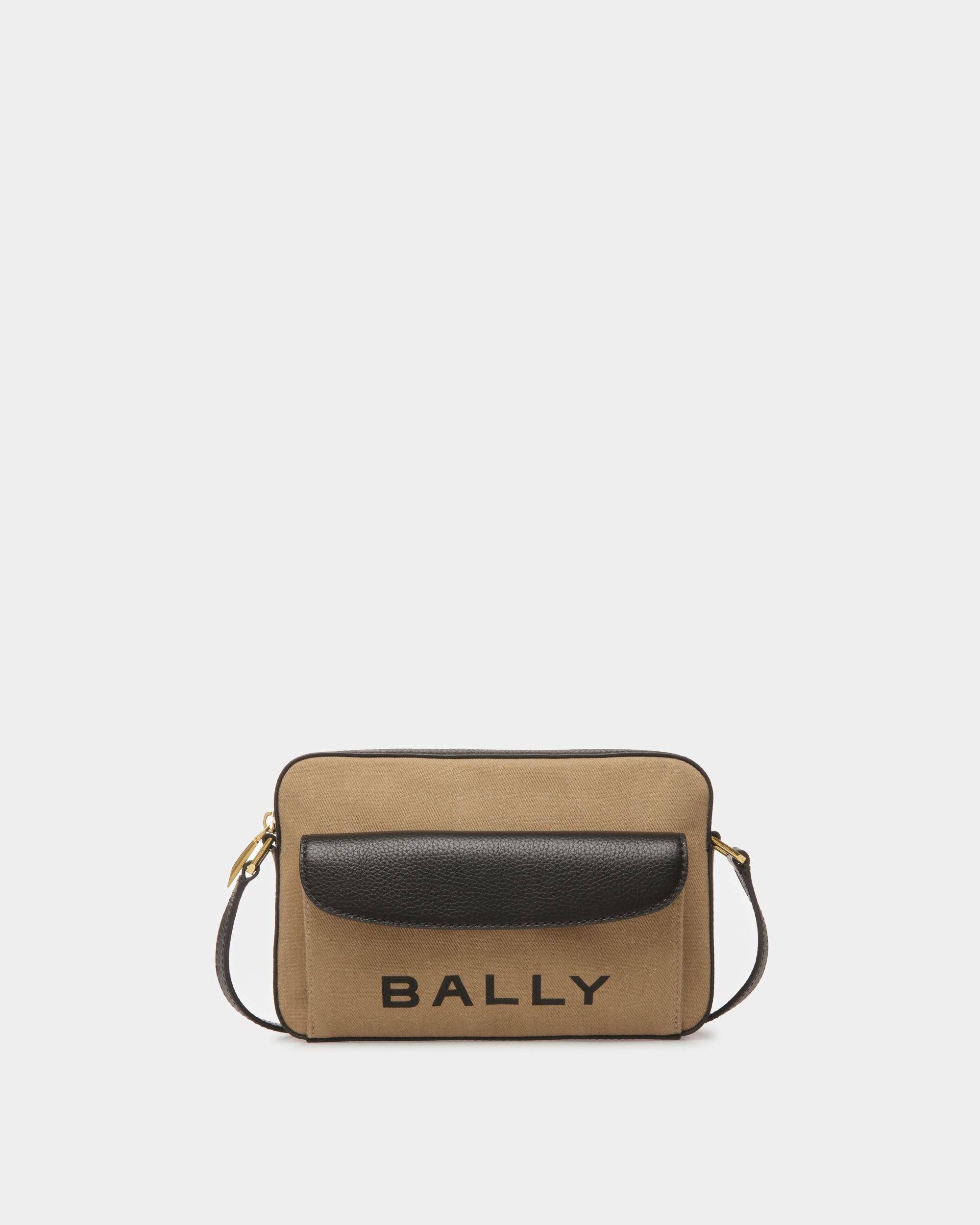 Women's Bar Crossbody Bag In Sand And Black Fabric | Bally | Still Life Front