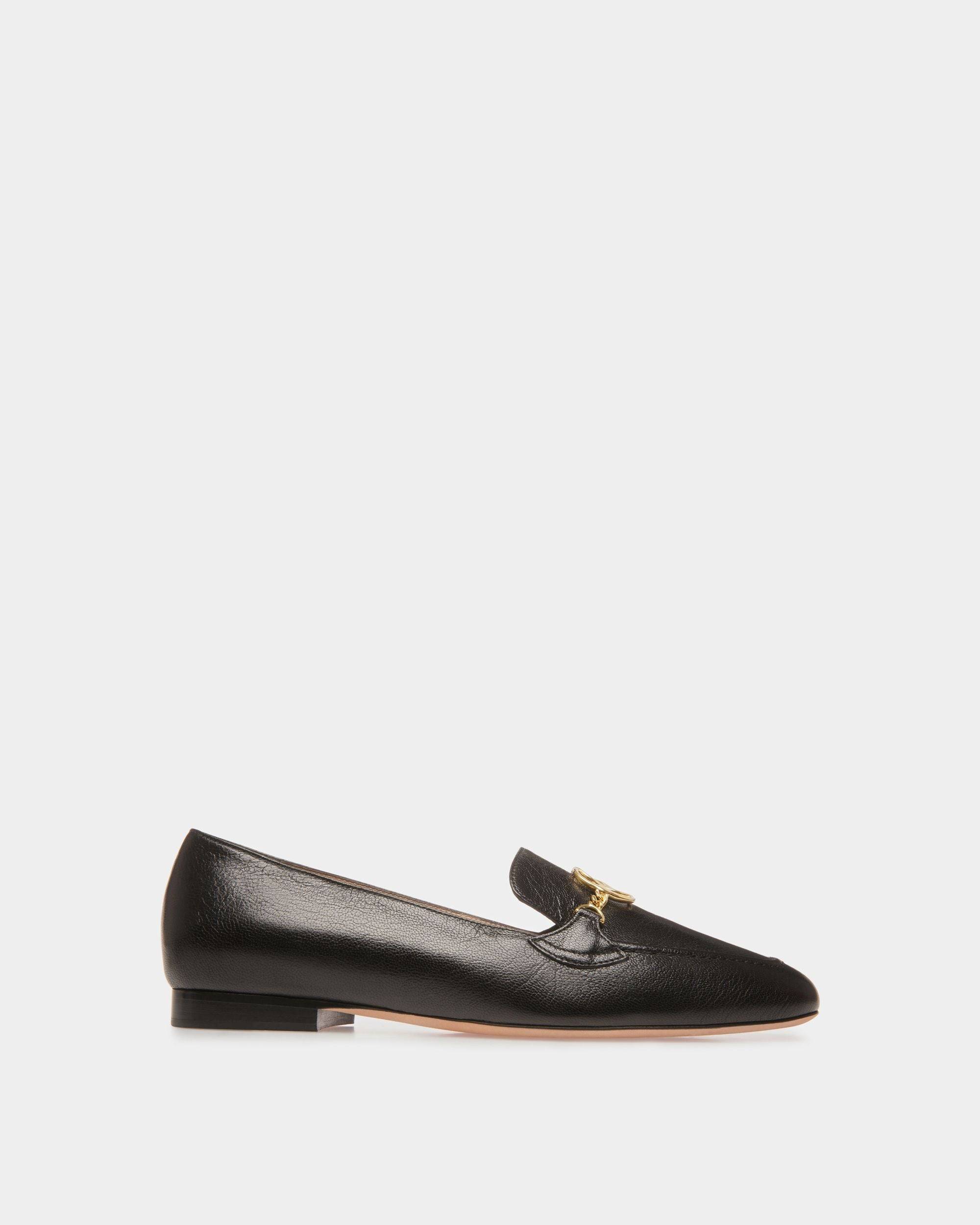 Women's Daily Emblem Loafers In Black Leather | Bally | Still Life Side