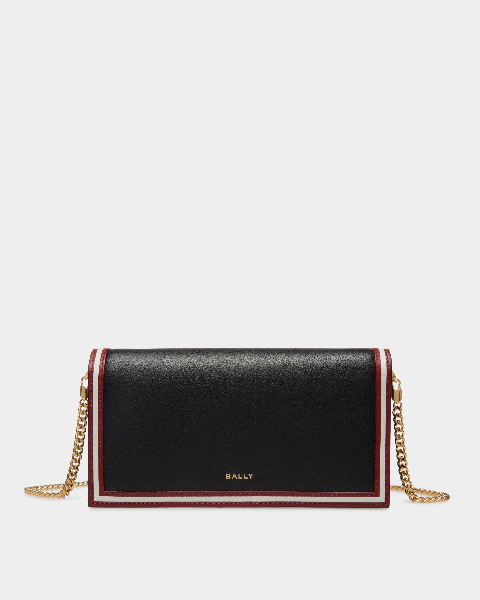 Women's Code Wallet on a Chain in Black Leather | Bally | Still Life Front