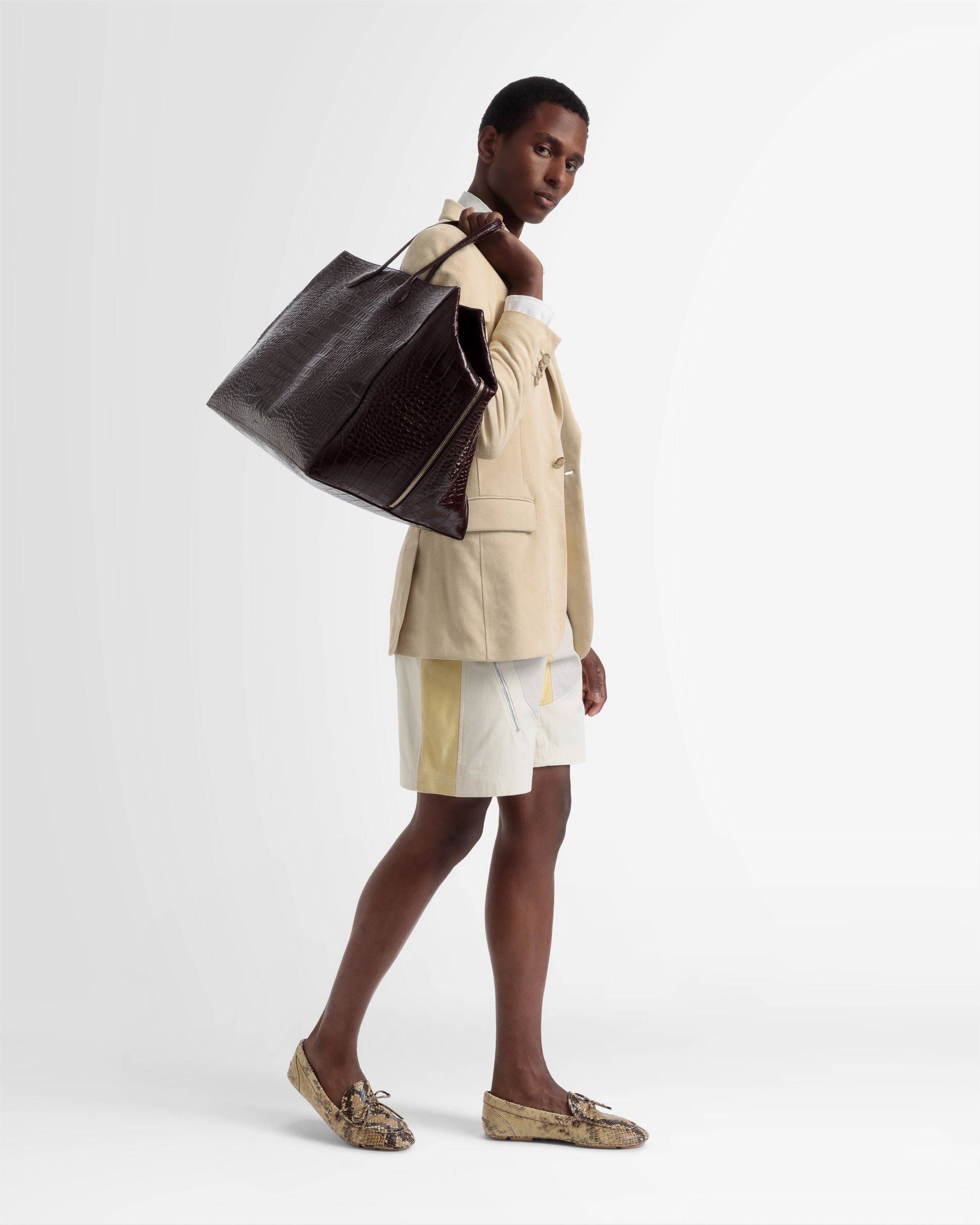 Grand Sac De Week-End Cal Avec Gaufrage Crocodile - Bally - 02