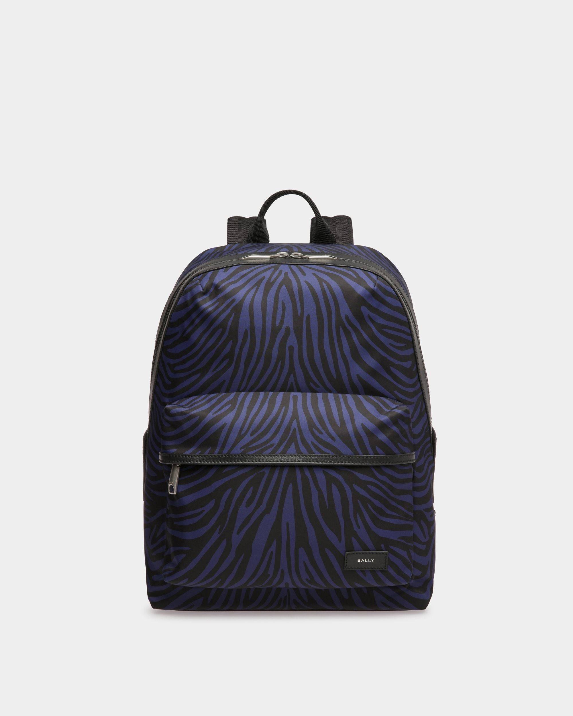 Men's Zebra Crossing Backpack In Marine And Black Fabric And Nylon | Bally | Still Life Front