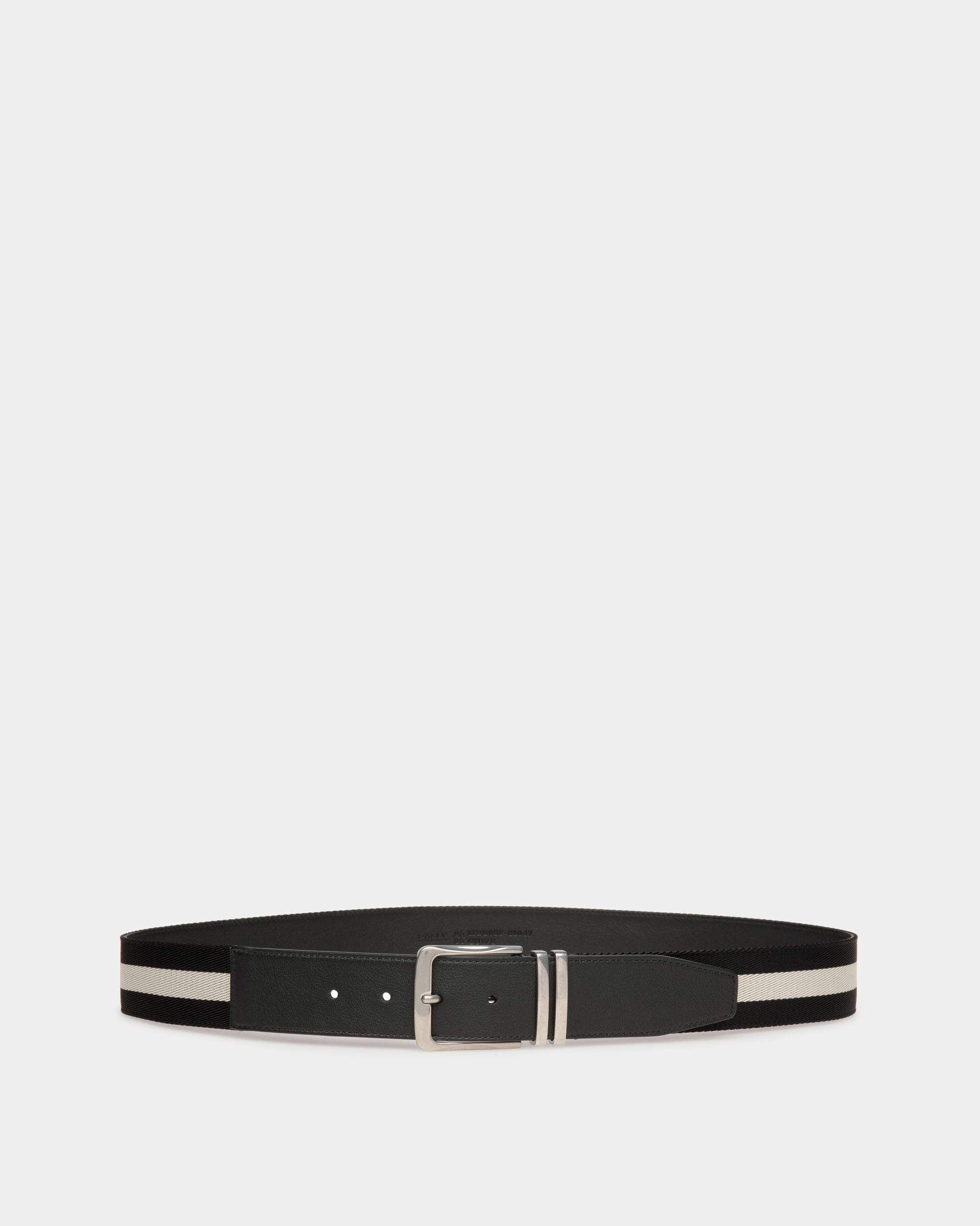 Men's Casual Fixed 40mm Belt In Black Fabric And Leather | Bally | Still Life Front