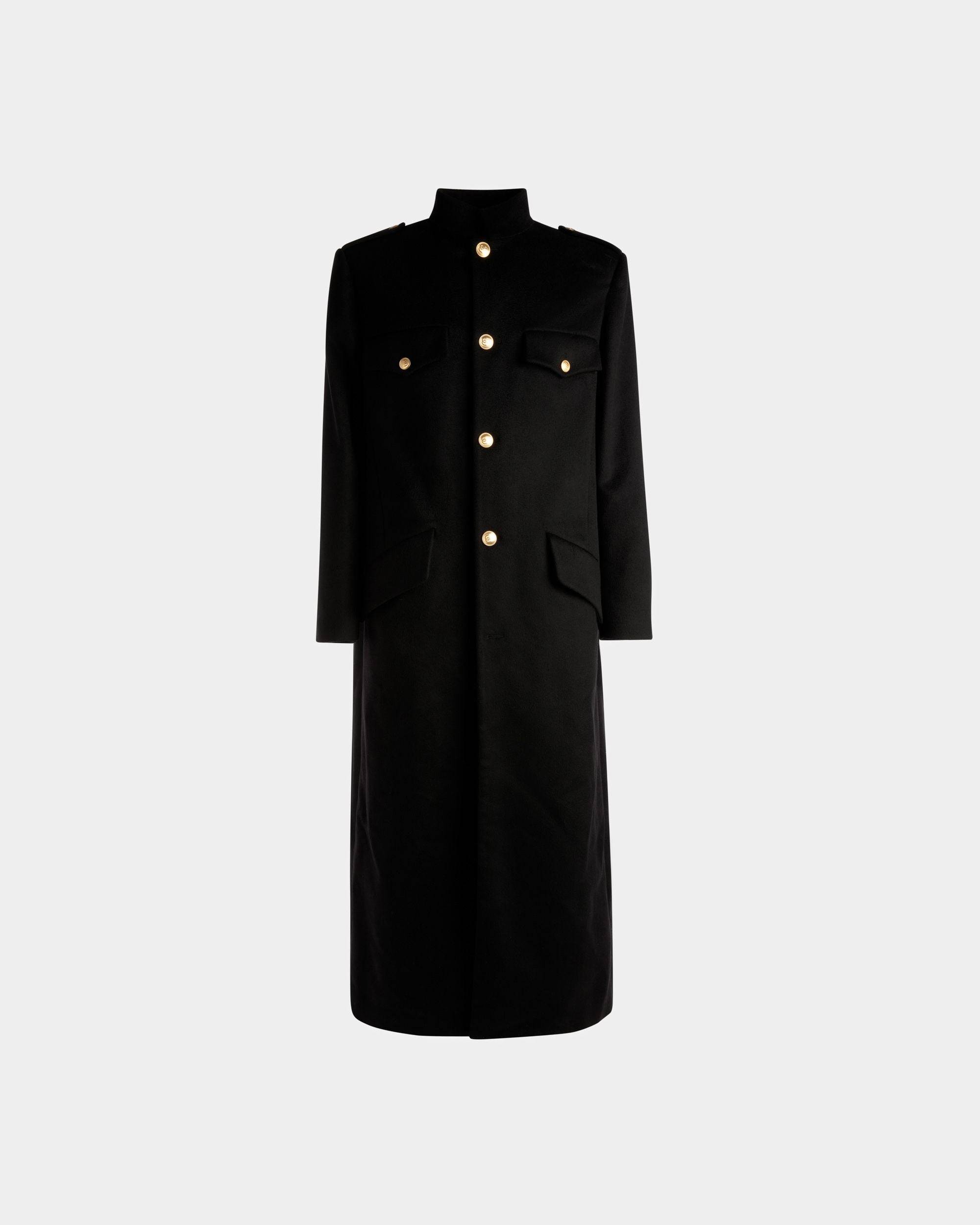 Men's Long Utility Coat In Black Wool | Bally | Still Life Front