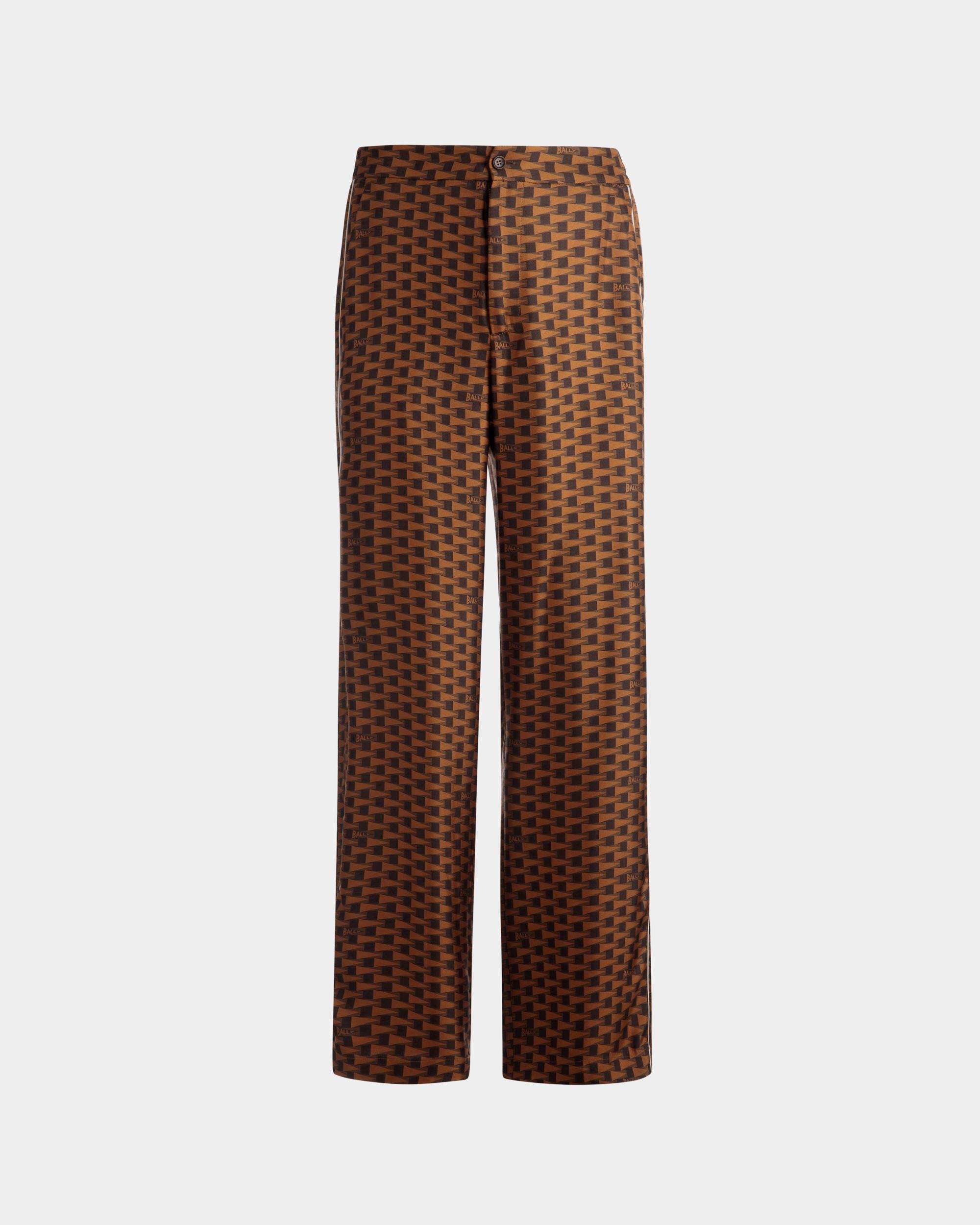 Men's Pennant Print Pants In Brown Silk | Bally | Still Life Front
