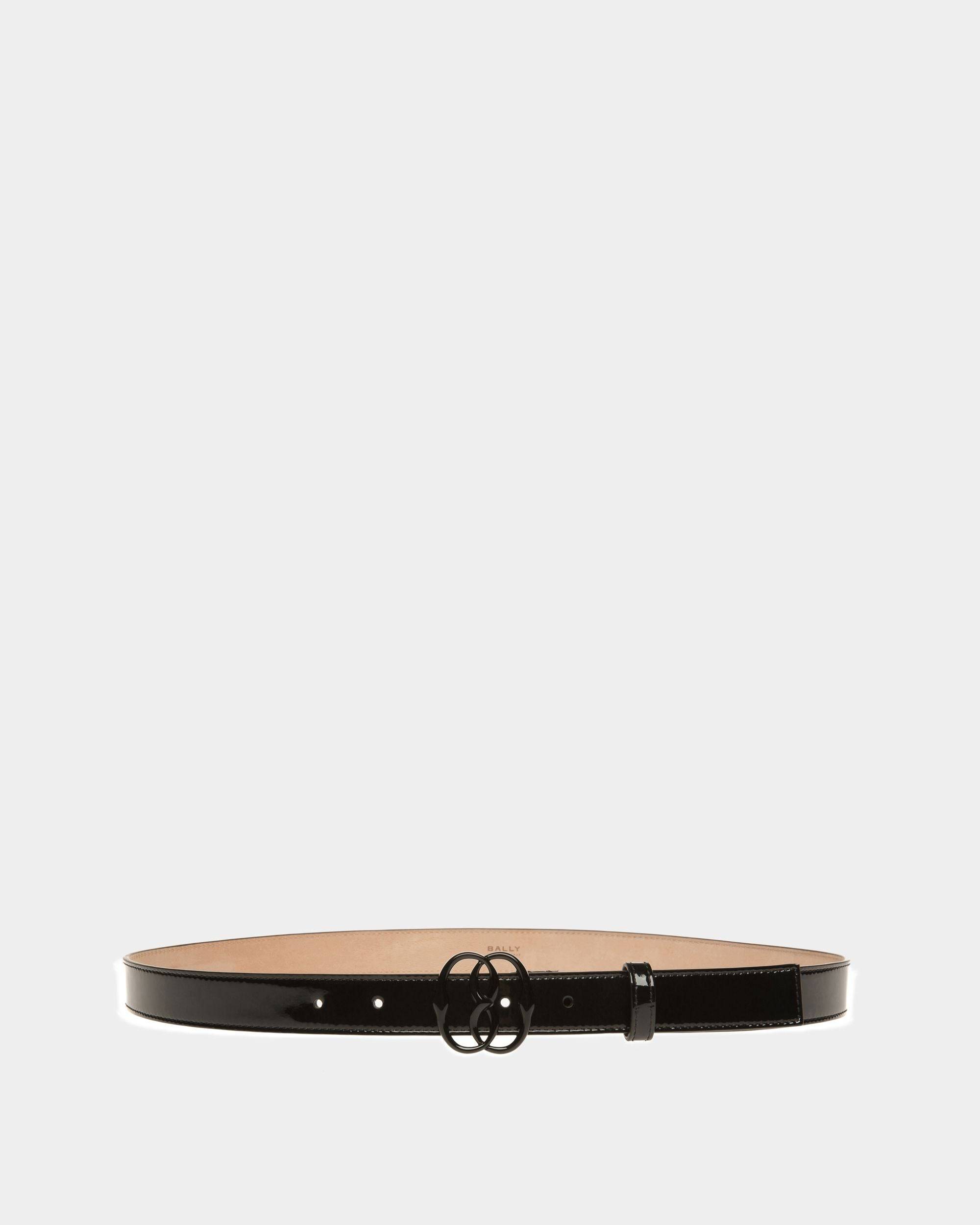 Women's Emblem Fixed Belt In Black Leather | Bally | Still Life Front