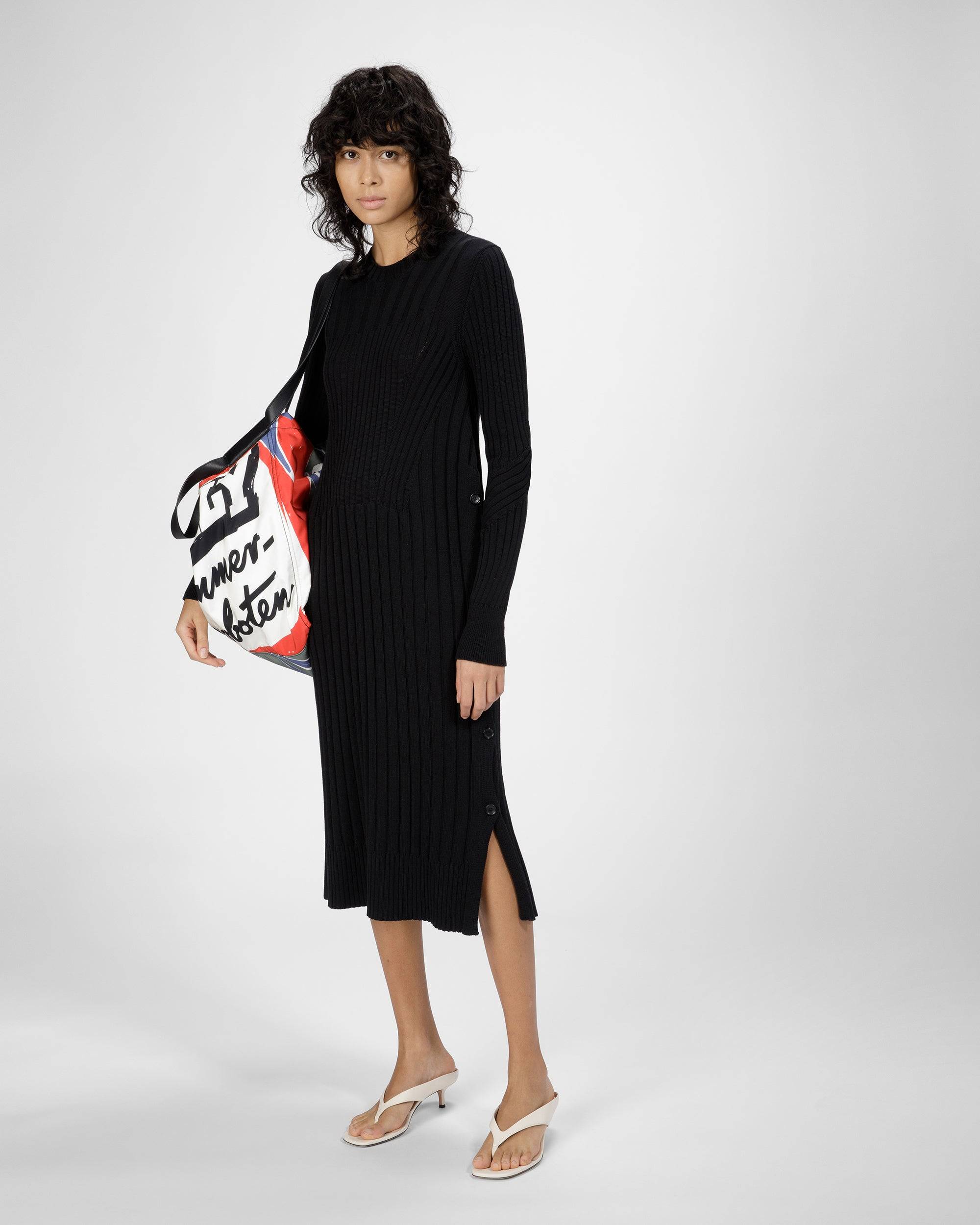 Robe En Maille De Coton Et De Soie Noire Mélangée     - Bally - 04