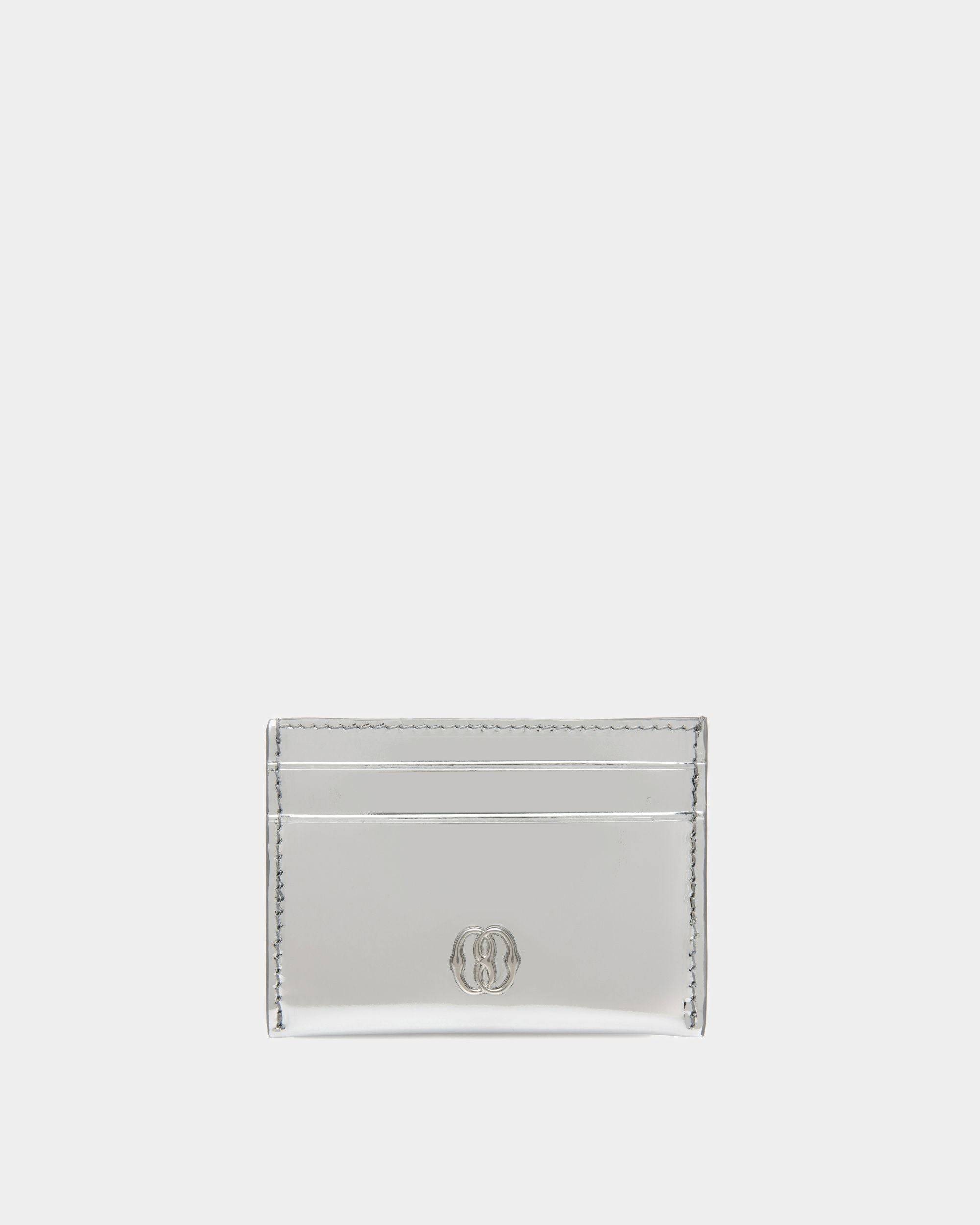 Women's Emblem Business Card Holder In Silver Leather | Bally | Still Life Front